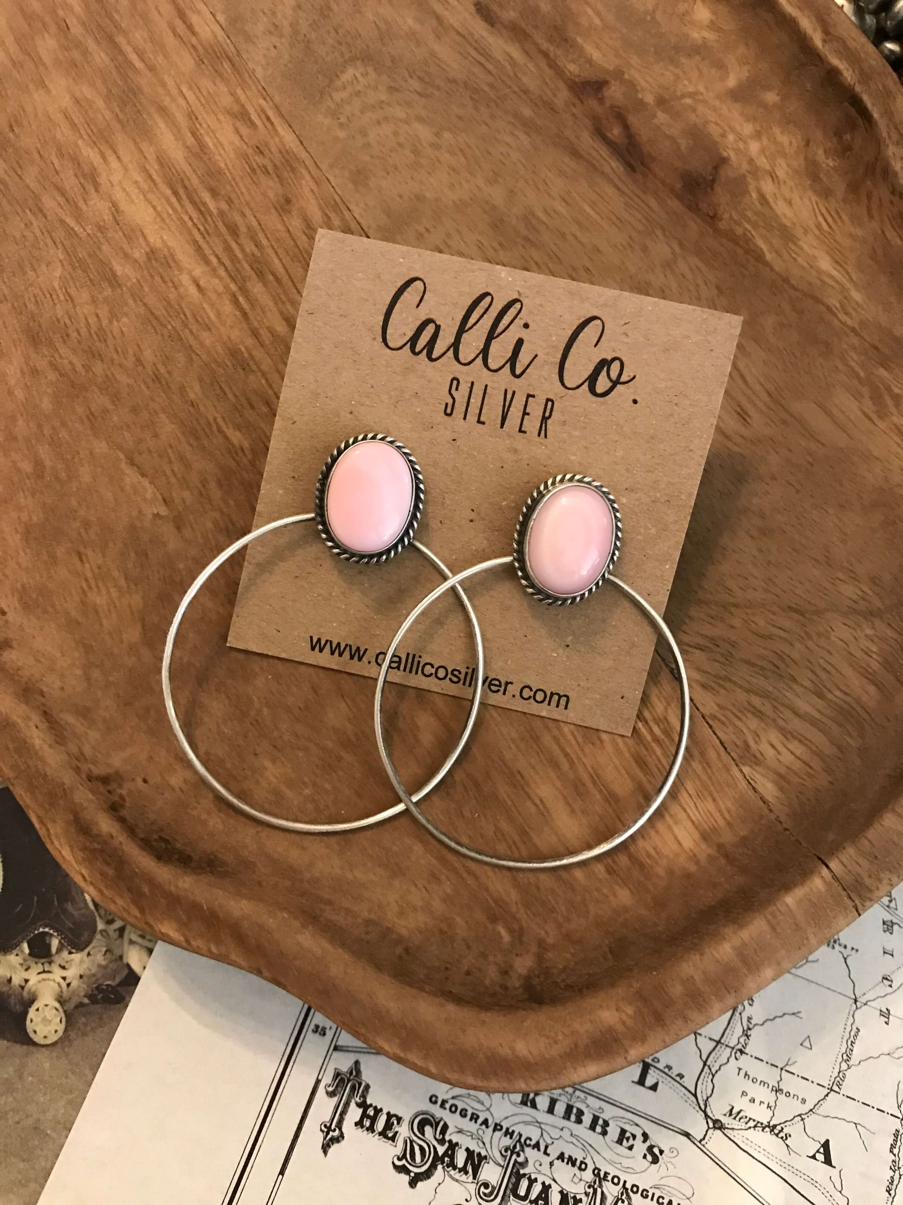 The Hallie Pink Conch Earrings-Earrings-Calli Co., Turquoise and Silver Jewelry, Native American Handmade, Zuni Tribe, Navajo Tribe, Brock Texas