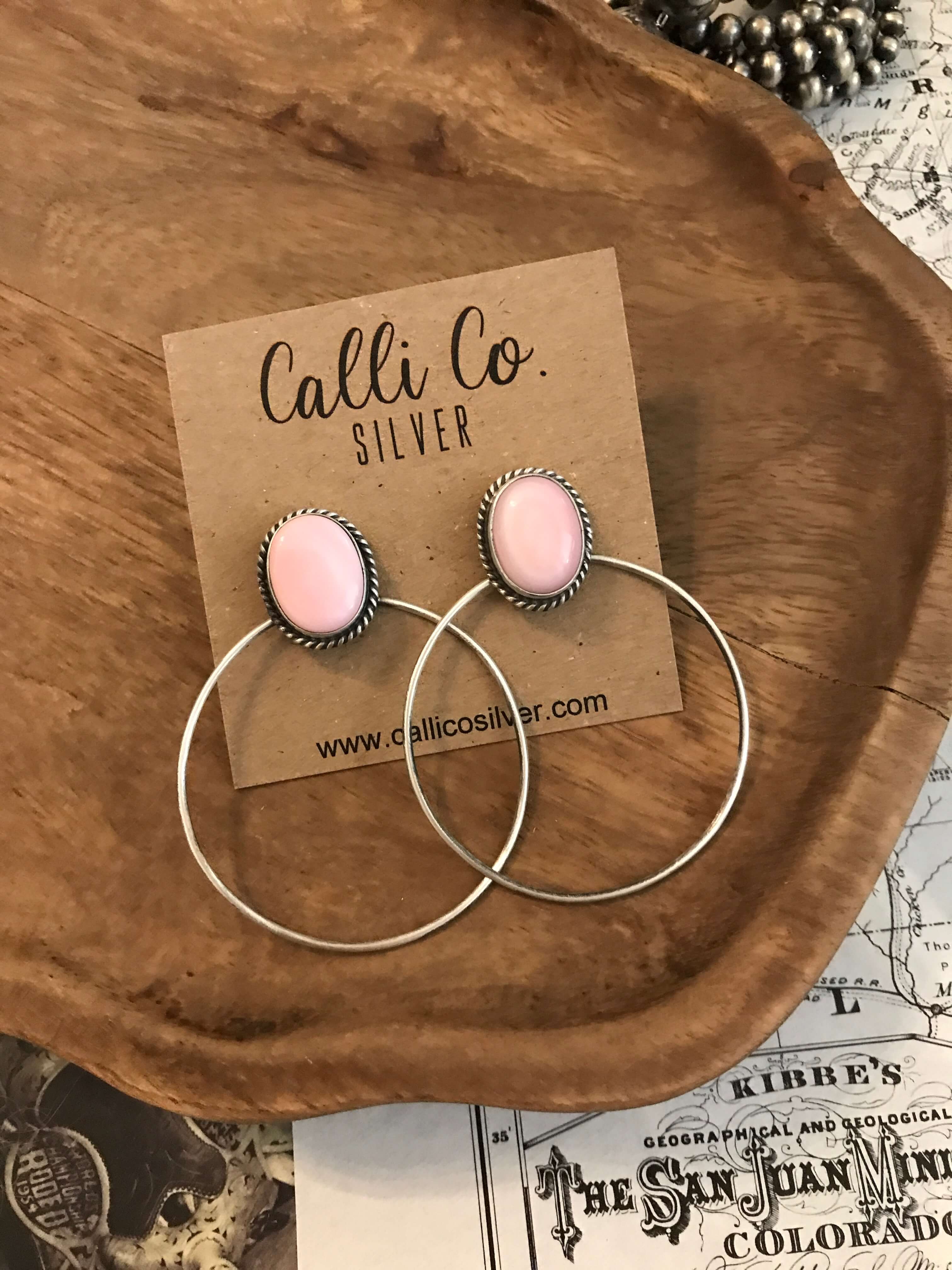 The Hallie Pink Conch Earrings-Earrings-Calli Co., Turquoise and Silver Jewelry, Native American Handmade, Zuni Tribe, Navajo Tribe, Brock Texas