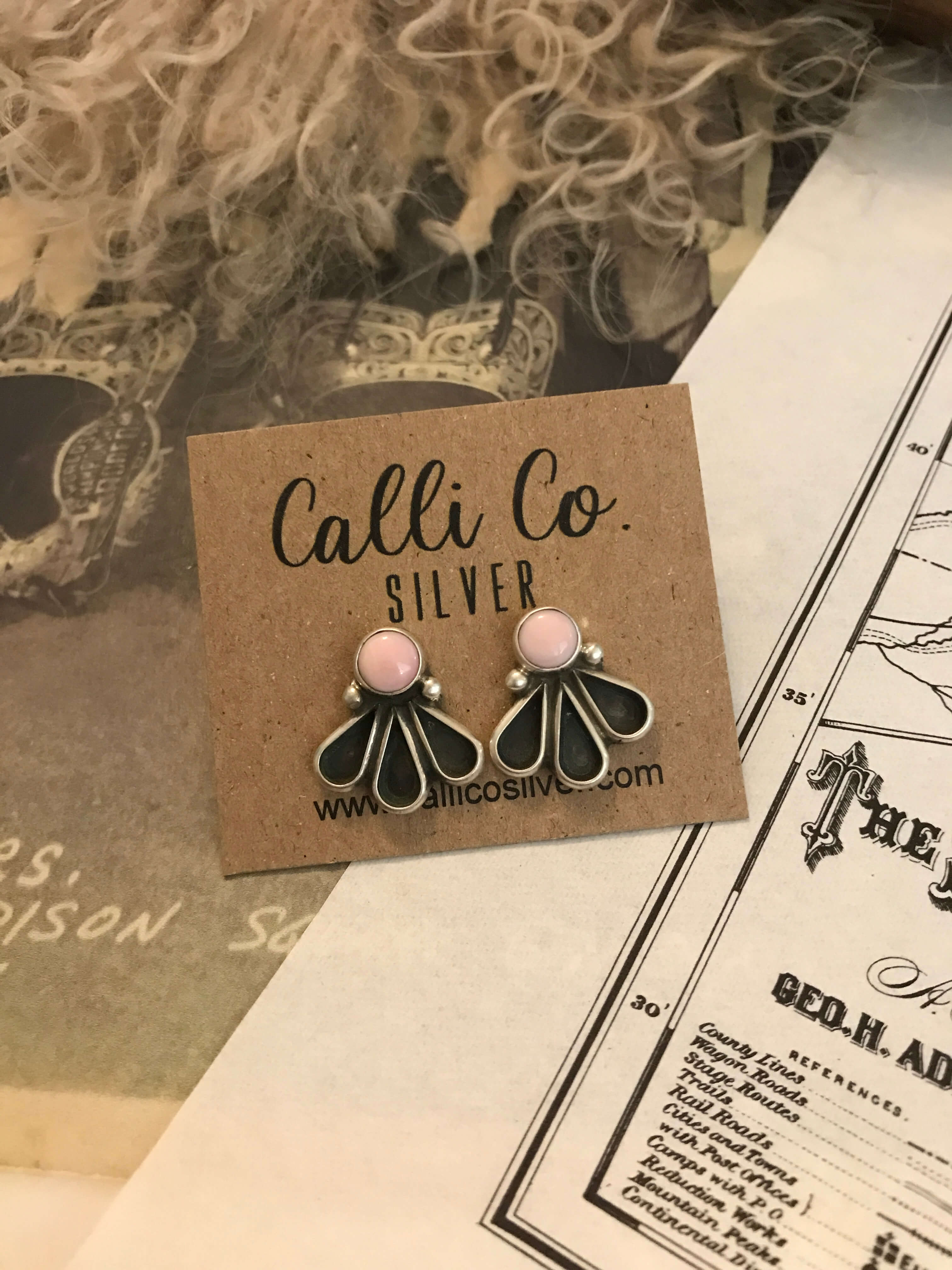 The Memphis Pink Conch Earrings-Earrings-Calli Co., Turquoise and Silver Jewelry, Native American Handmade, Zuni Tribe, Navajo Tribe, Brock Texas