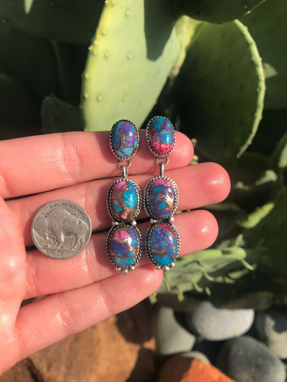 The Rock Cove Earrings-Earrings-Calli Co., Turquoise and Silver Jewelry, Native American Handmade, Zuni Tribe, Navajo Tribe, Brock Texas