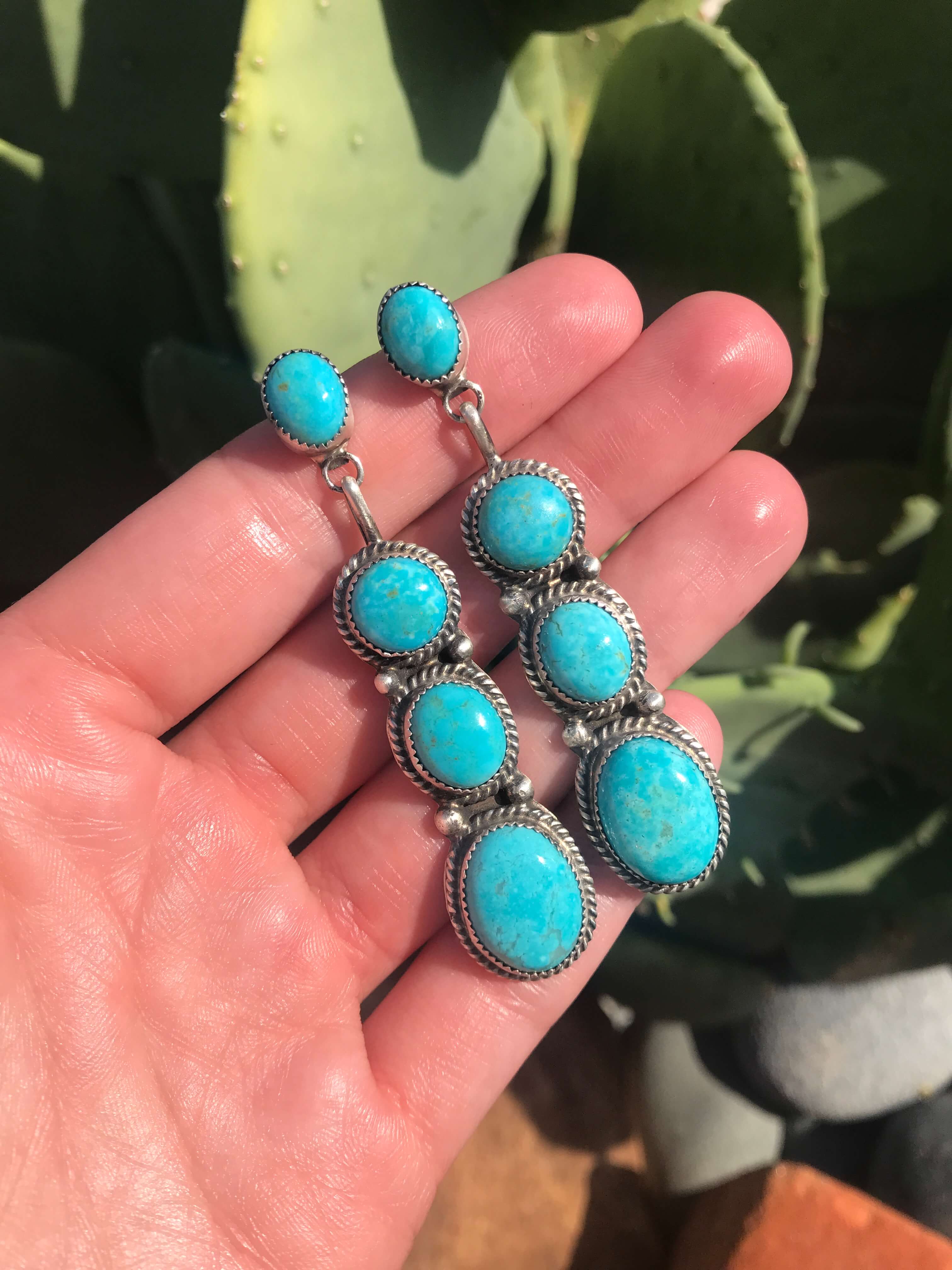 The Grisham Earrings, 1-Earrings-Calli Co., Turquoise and Silver Jewelry, Native American Handmade, Zuni Tribe, Navajo Tribe, Brock Texas