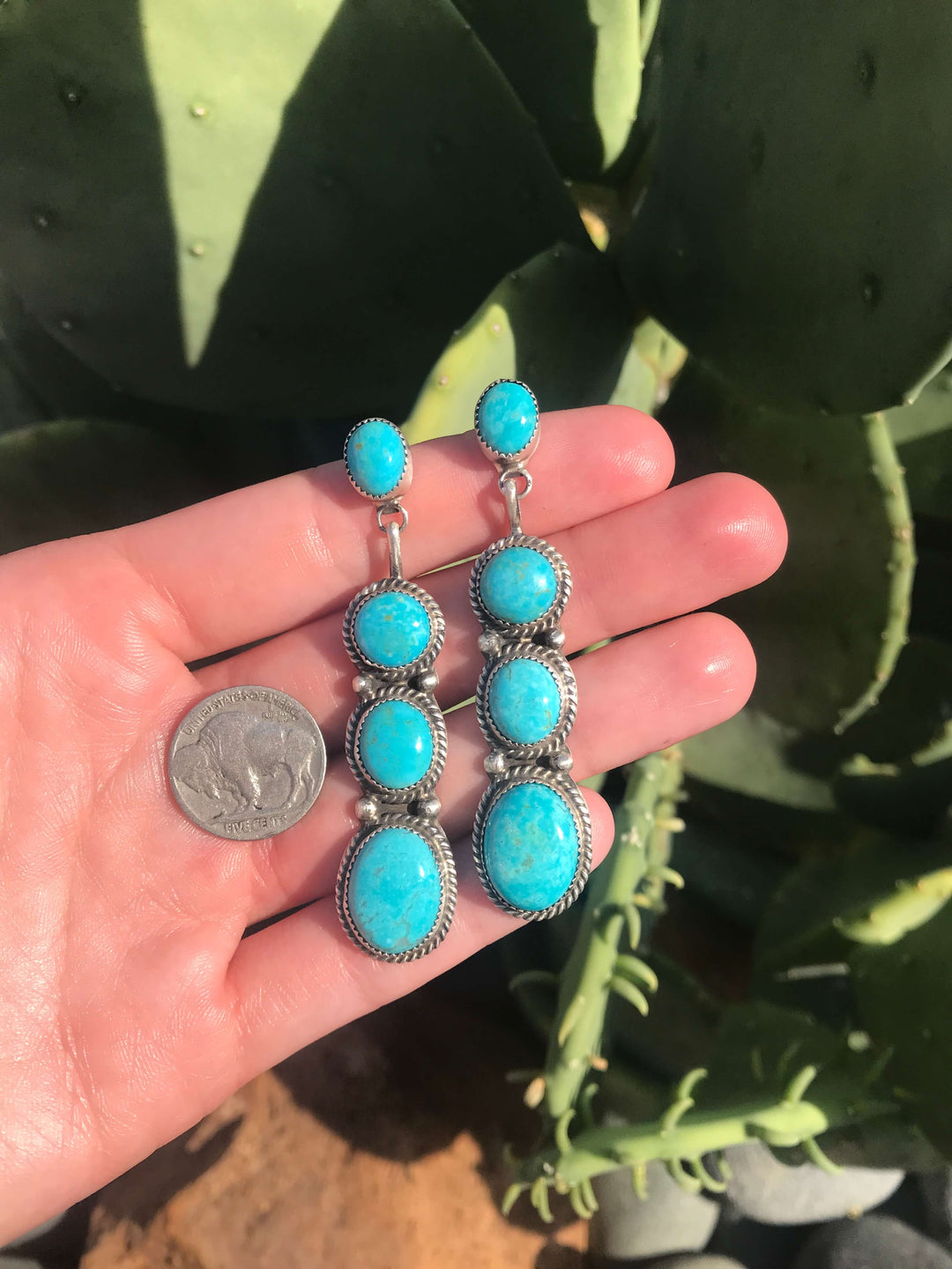 The Grisham Earrings, 1-Earrings-Calli Co., Turquoise and Silver Jewelry, Native American Handmade, Zuni Tribe, Navajo Tribe, Brock Texas