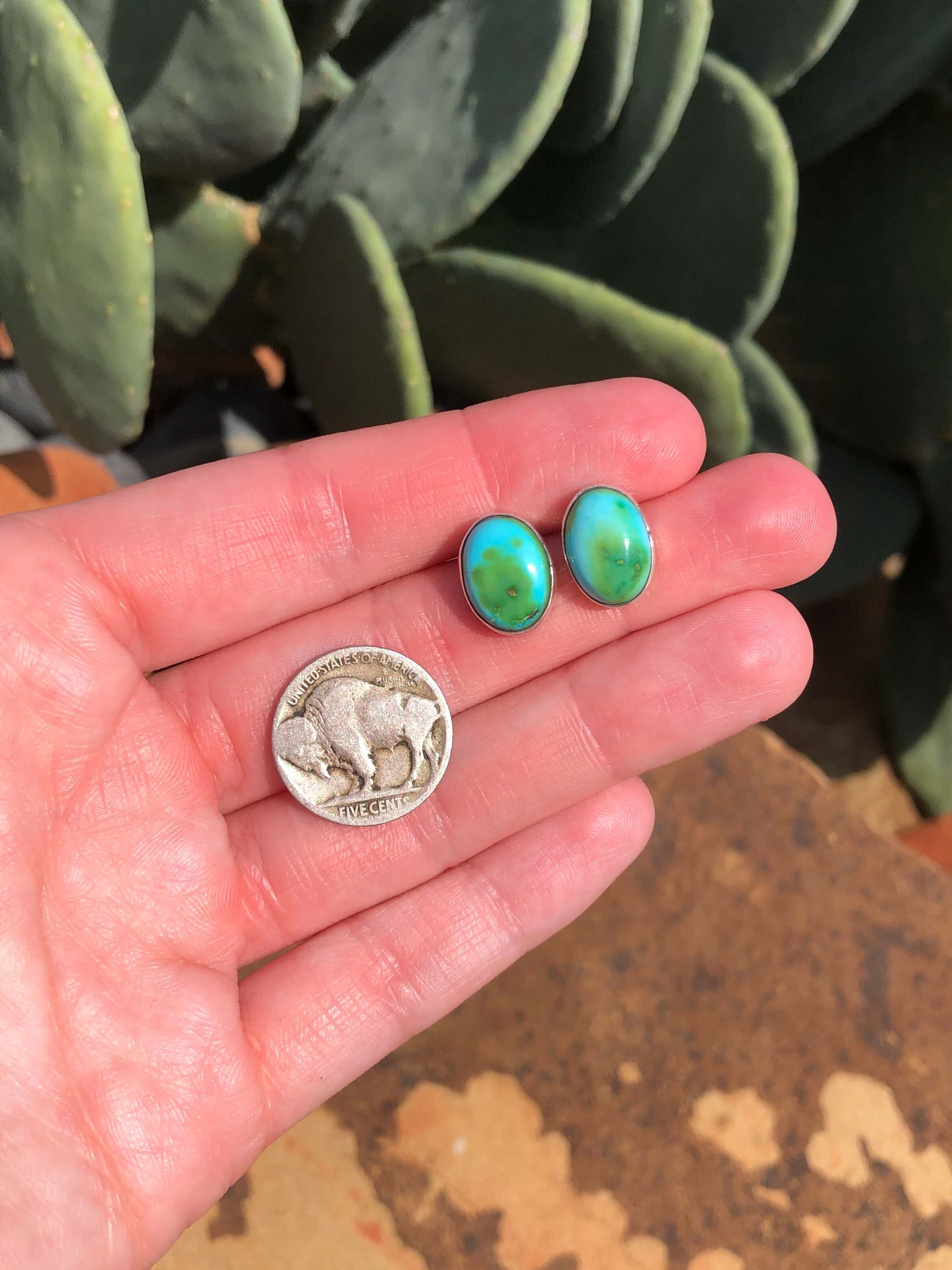 The Sonoran Gold Studs, 6-Earrings-Calli Co., Turquoise and Silver Jewelry, Native American Handmade, Zuni Tribe, Navajo Tribe, Brock Texas