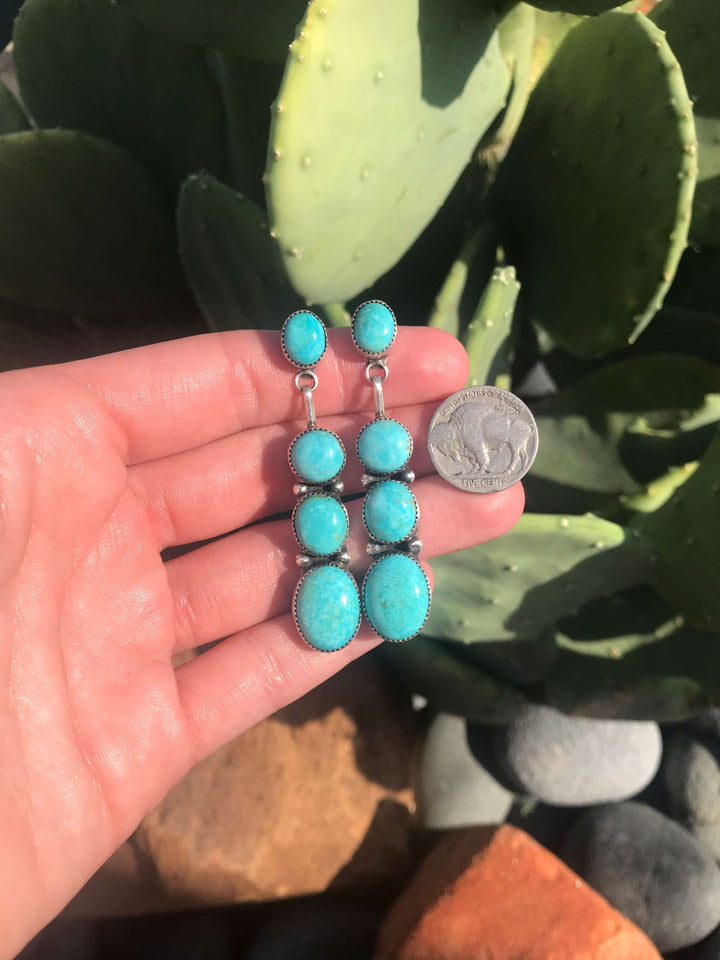 The Grisham Earrings, 5-Earrings-Calli Co., Turquoise and Silver Jewelry, Native American Handmade, Zuni Tribe, Navajo Tribe, Brock Texas