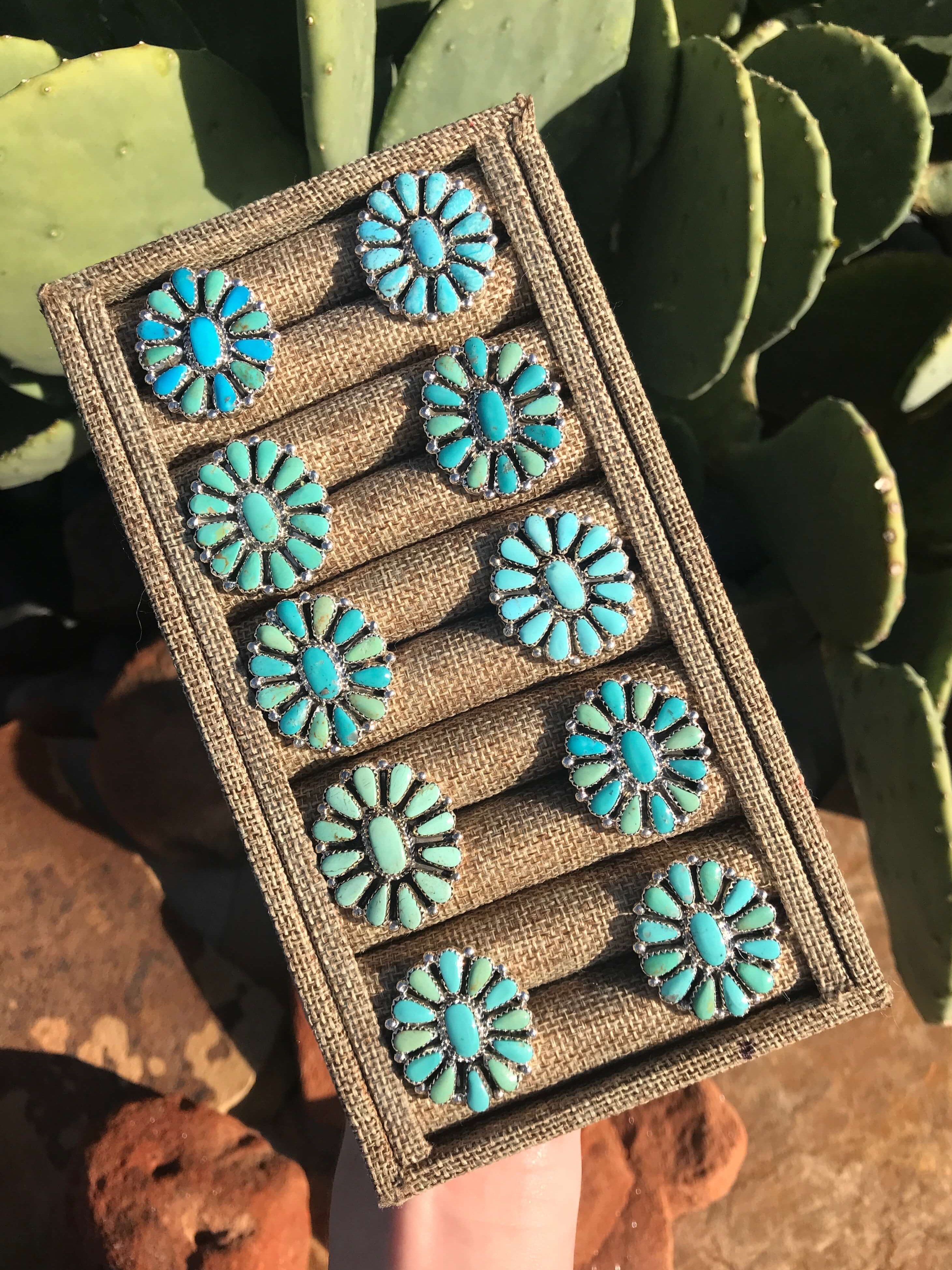 The Woods Adjustable Turquoise Cluster Rings-Rings-Calli Co., Turquoise and Silver Jewelry, Native American Handmade, Zuni Tribe, Navajo Tribe, Brock Texas