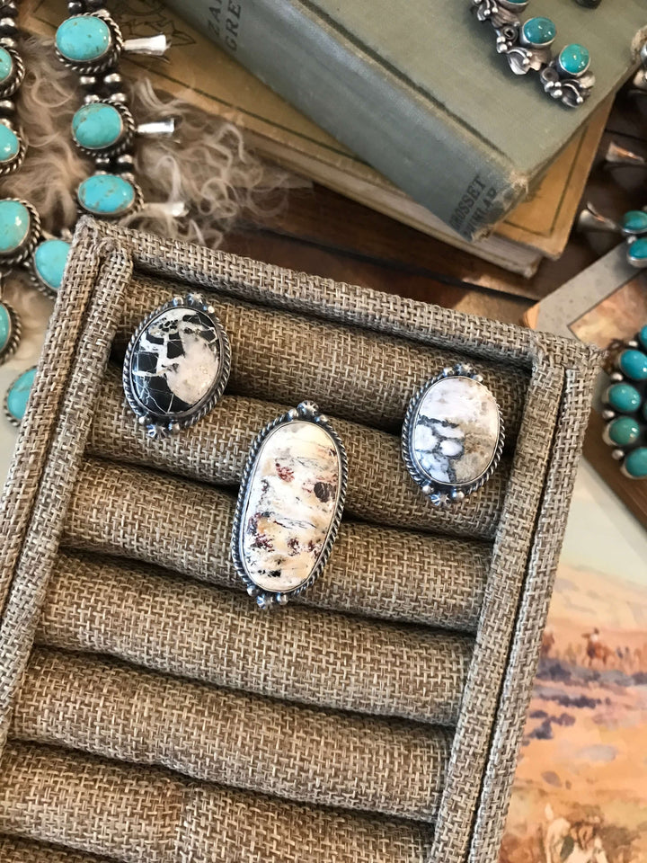 The Wallen Rings in White Buffalo-Rings-Calli Co., Turquoise and Silver Jewelry, Native American Handmade, Zuni Tribe, Navajo Tribe, Brock Texas