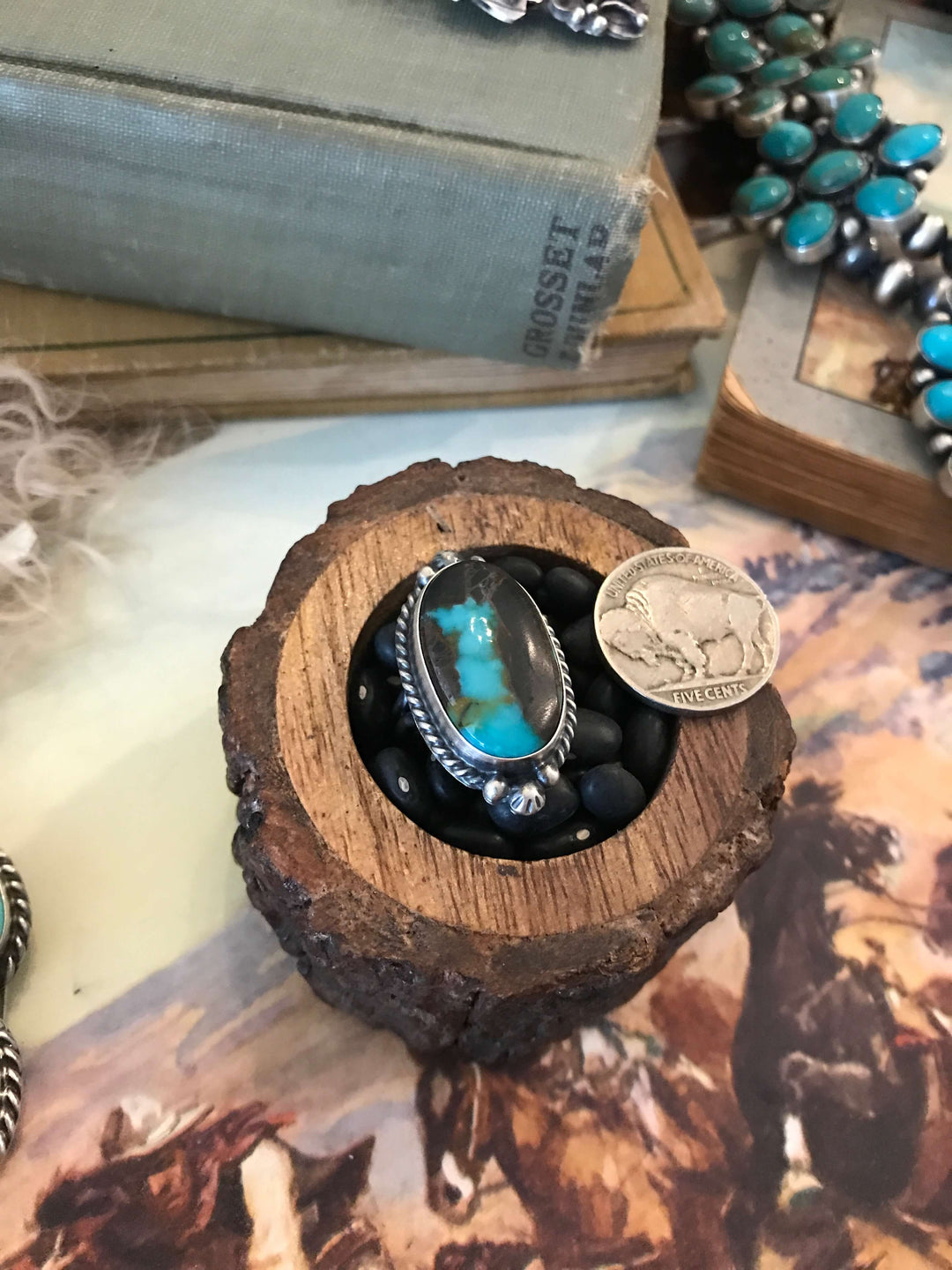 The Wallen Ring in Turquoise 1, Sz 6.75-Rings-Calli Co., Turquoise and Silver Jewelry, Native American Handmade, Zuni Tribe, Navajo Tribe, Brock Texas