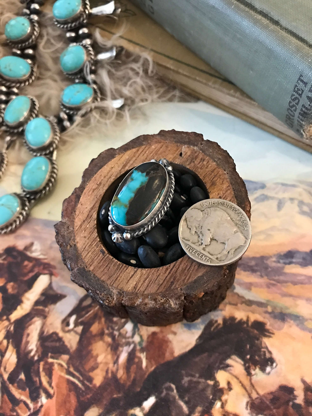 The Wallen Ring in Turquoise 1, Sz 6.75-Rings-Calli Co., Turquoise and Silver Jewelry, Native American Handmade, Zuni Tribe, Navajo Tribe, Brock Texas