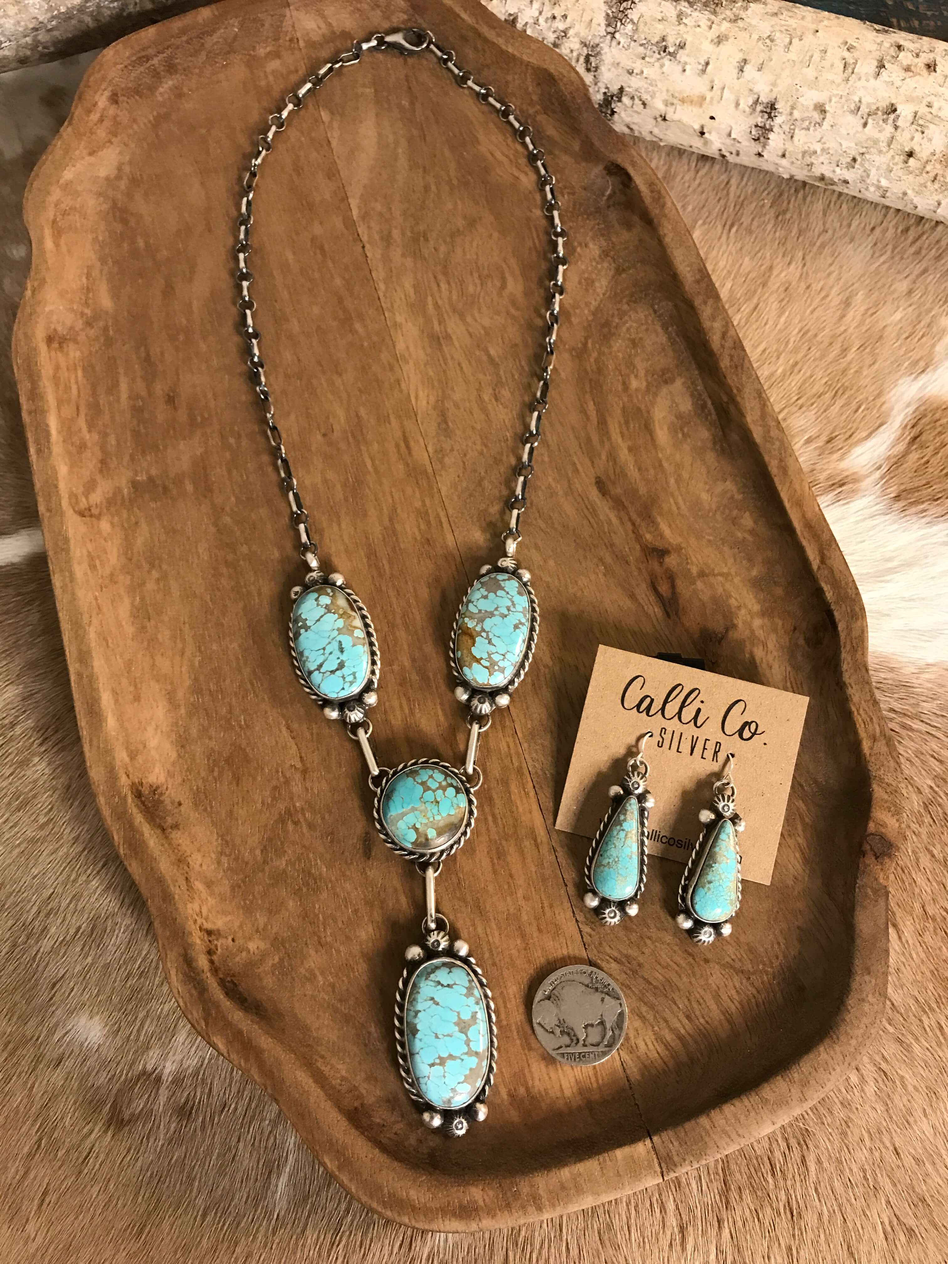 The Copeland Lariat Necklace Set, 14-Necklaces-Calli Co., Turquoise and Silver Jewelry, Native American Handmade, Zuni Tribe, Navajo Tribe, Brock Texas