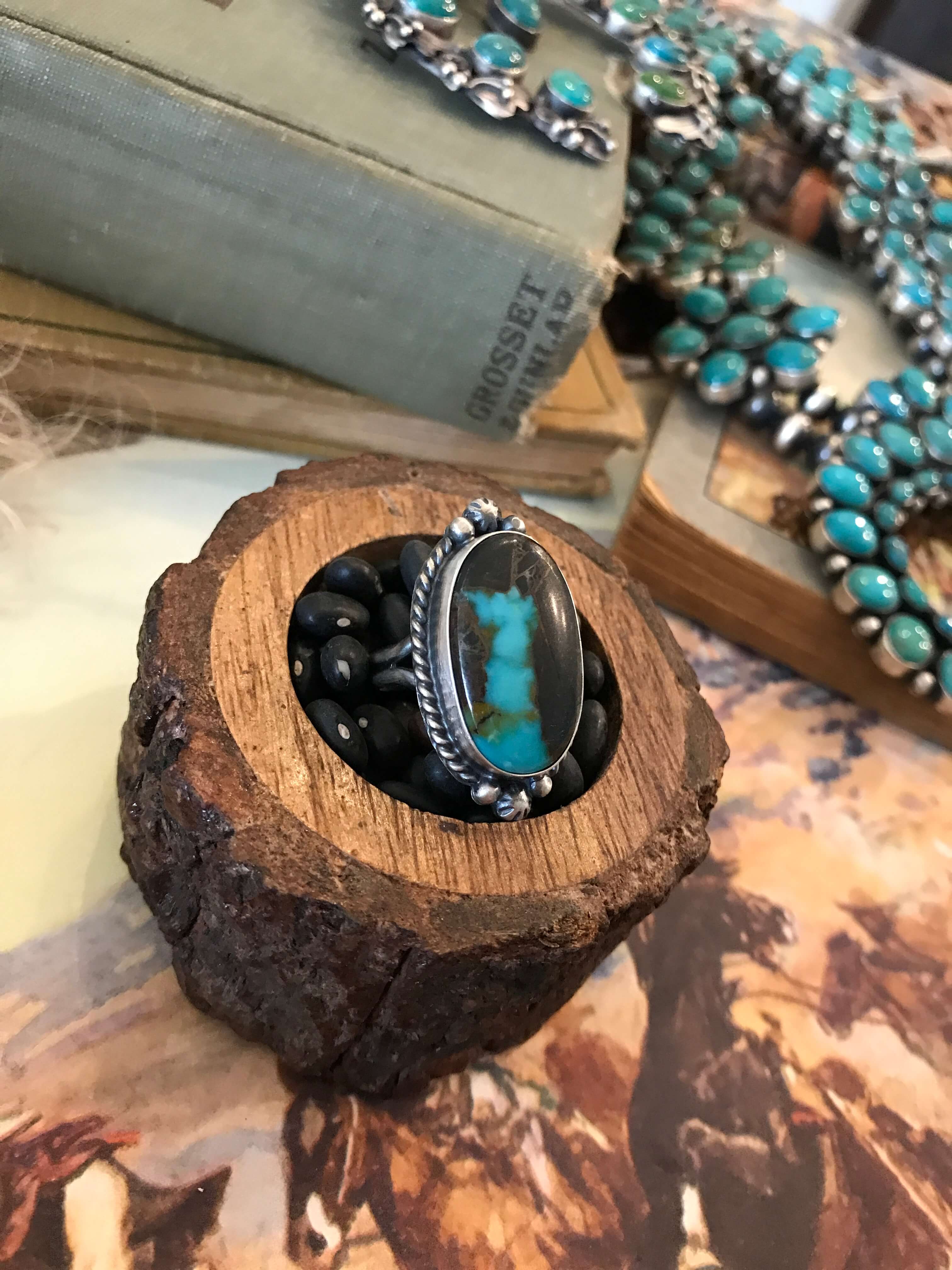 The Wallen Ring in Turquoise 1, Sz 6.75-Rings-Calli Co., Turquoise and Silver Jewelry, Native American Handmade, Zuni Tribe, Navajo Tribe, Brock Texas