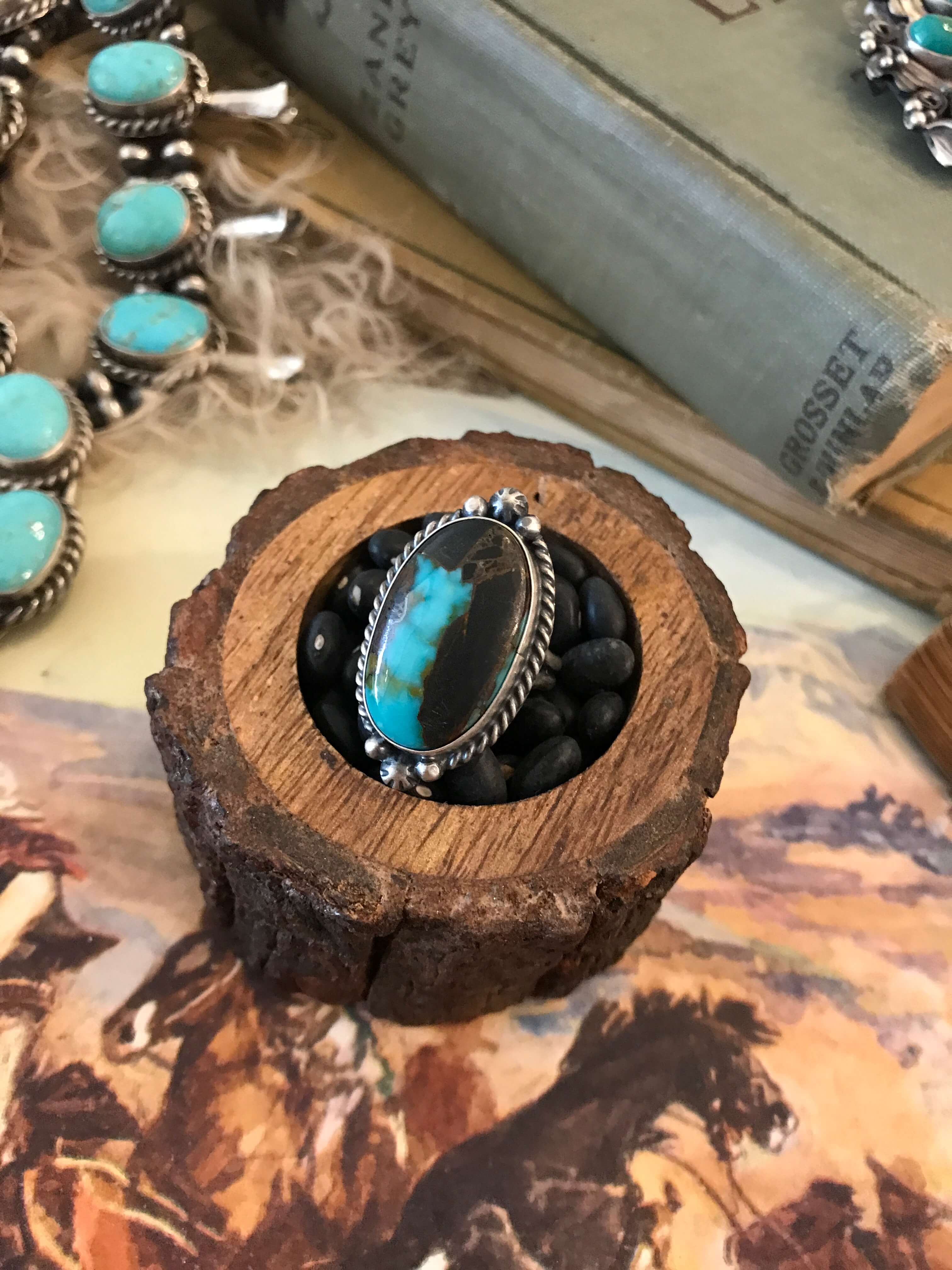 The Wallen Ring in Turquoise 1, Sz 6.75-Rings-Calli Co., Turquoise and Silver Jewelry, Native American Handmade, Zuni Tribe, Navajo Tribe, Brock Texas