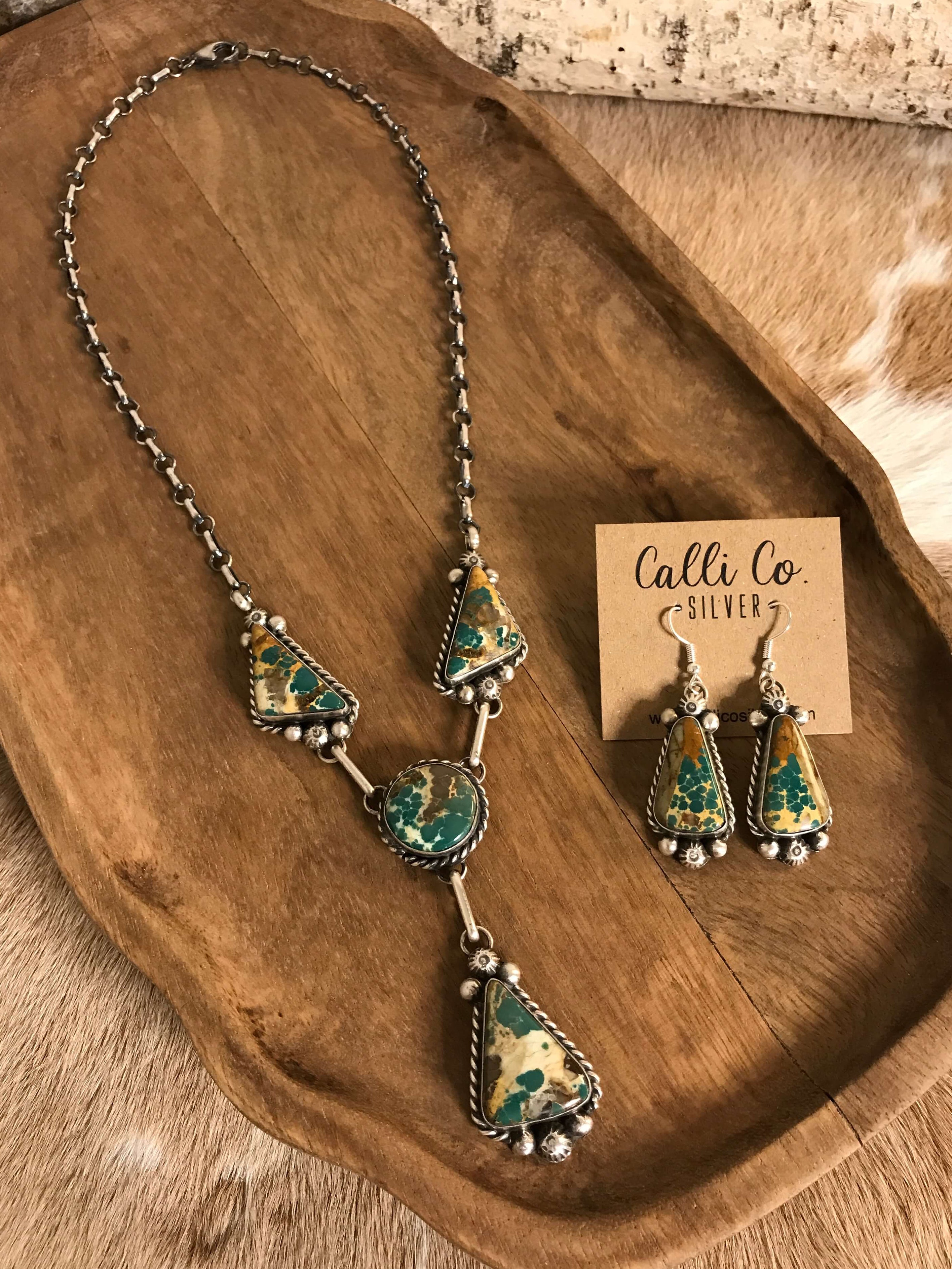 The Copeland Lariat Necklace Set, 15-Necklaces-Calli Co., Turquoise and Silver Jewelry, Native American Handmade, Zuni Tribe, Navajo Tribe, Brock Texas