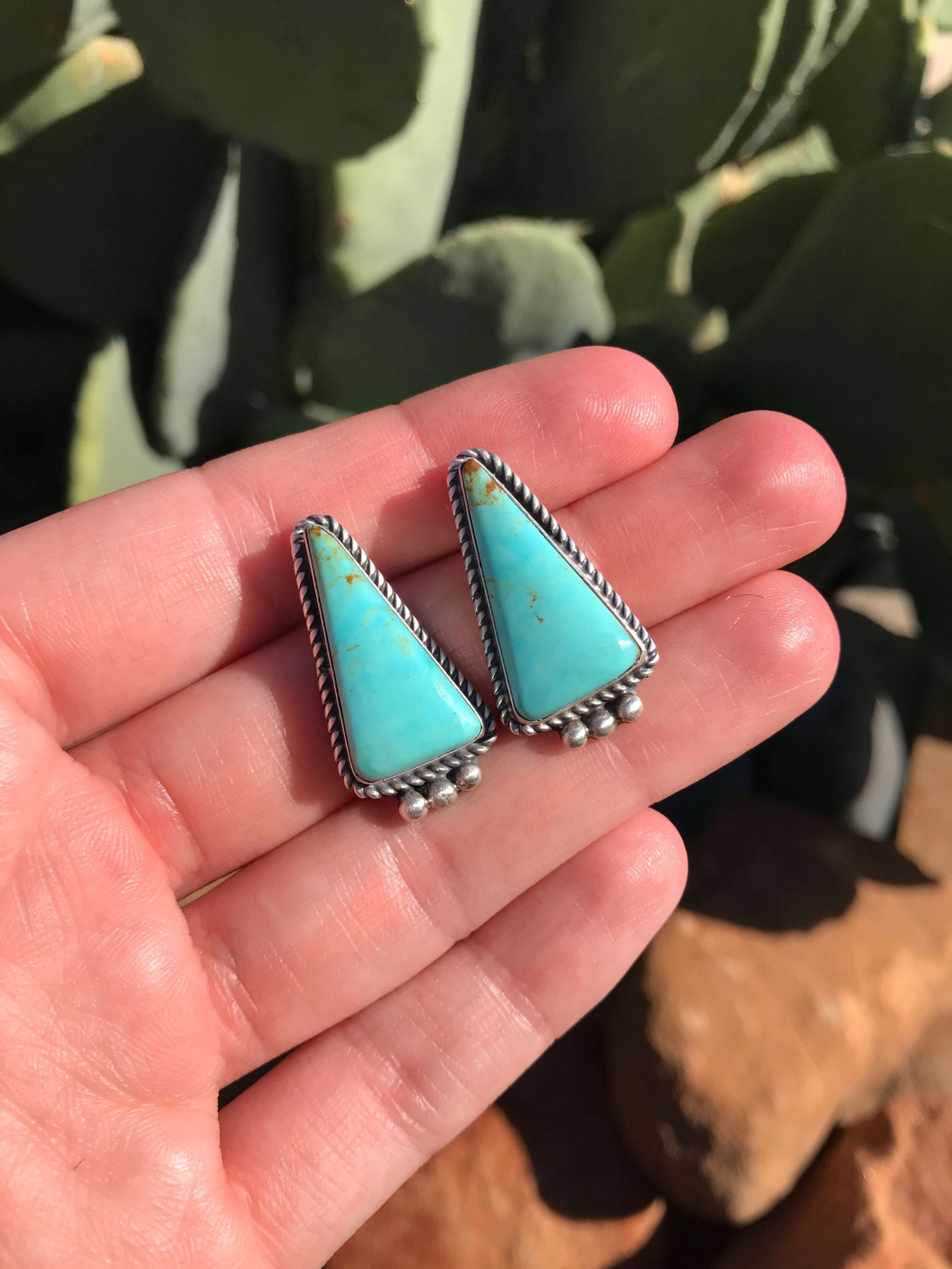 The Turquoise Studs, 3-Earrings-Calli Co., Turquoise and Silver Jewelry, Native American Handmade, Zuni Tribe, Navajo Tribe, Brock Texas