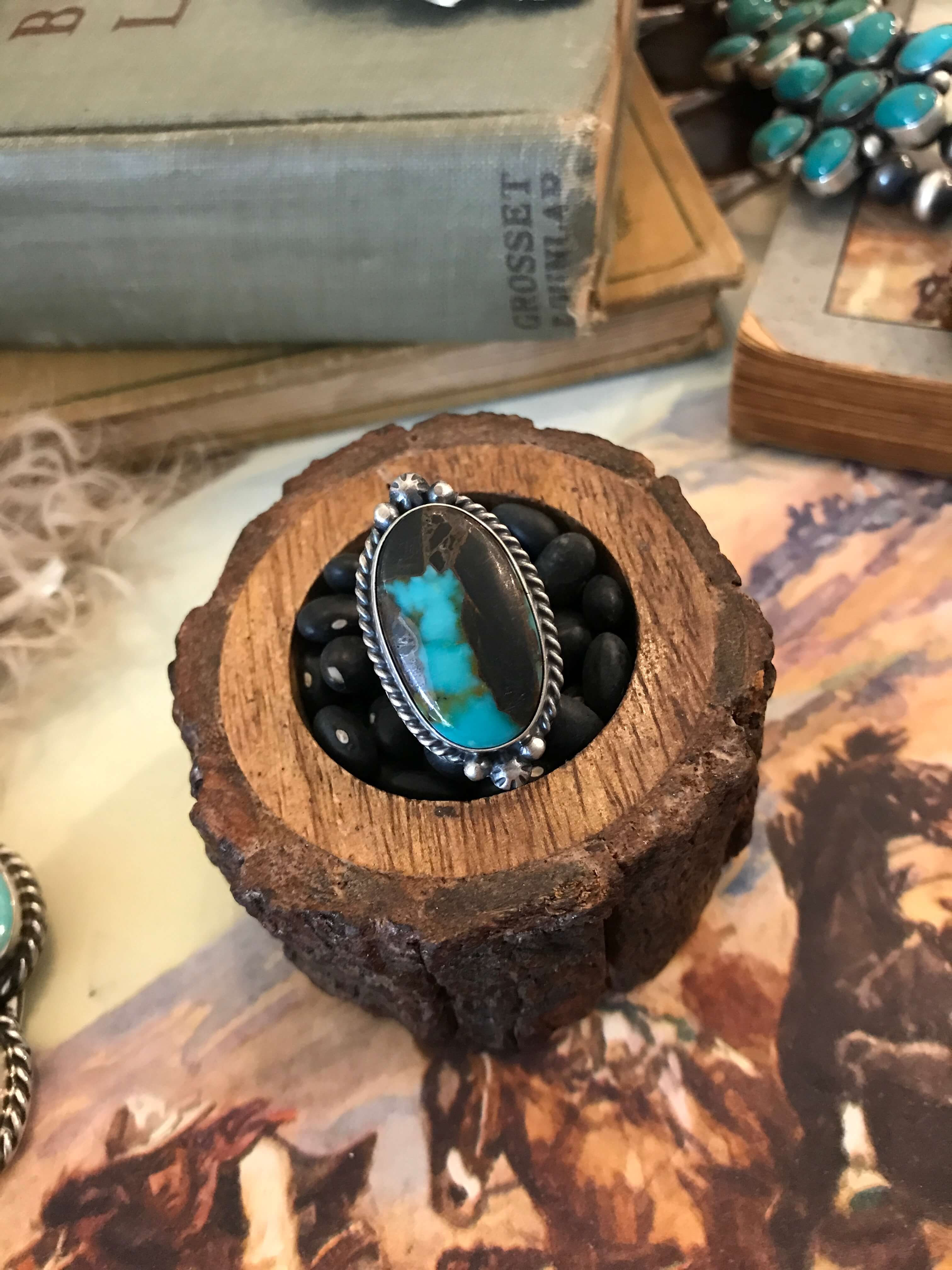 The Wallen Ring in Turquoise 1, Sz 6.75-Rings-Calli Co., Turquoise and Silver Jewelry, Native American Handmade, Zuni Tribe, Navajo Tribe, Brock Texas