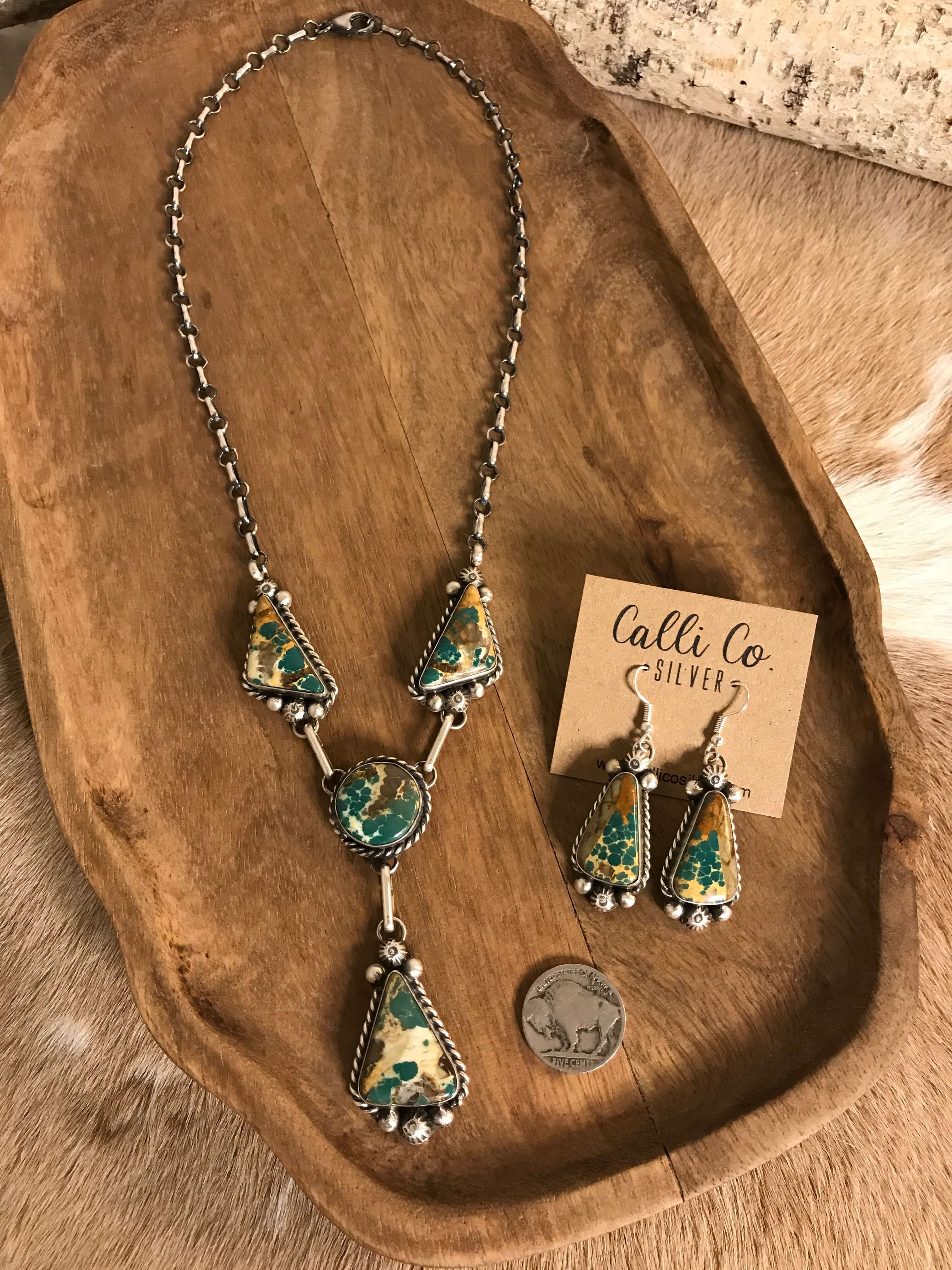 The Copeland Lariat Necklace Set, 15-Necklaces-Calli Co., Turquoise and Silver Jewelry, Native American Handmade, Zuni Tribe, Navajo Tribe, Brock Texas