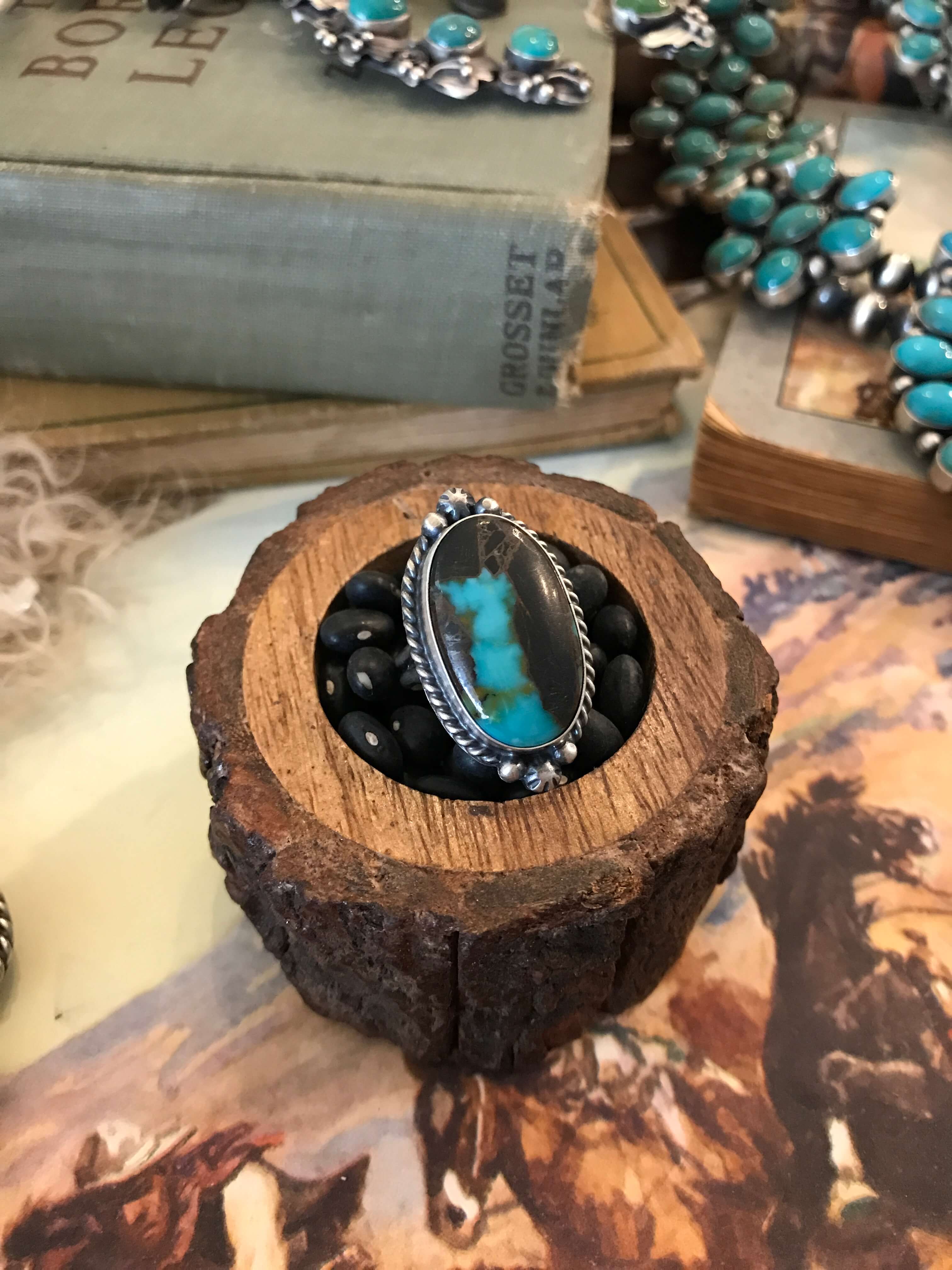 The Wallen Ring in Turquoise 1, Sz 6.75-Rings-Calli Co., Turquoise and Silver Jewelry, Native American Handmade, Zuni Tribe, Navajo Tribe, Brock Texas