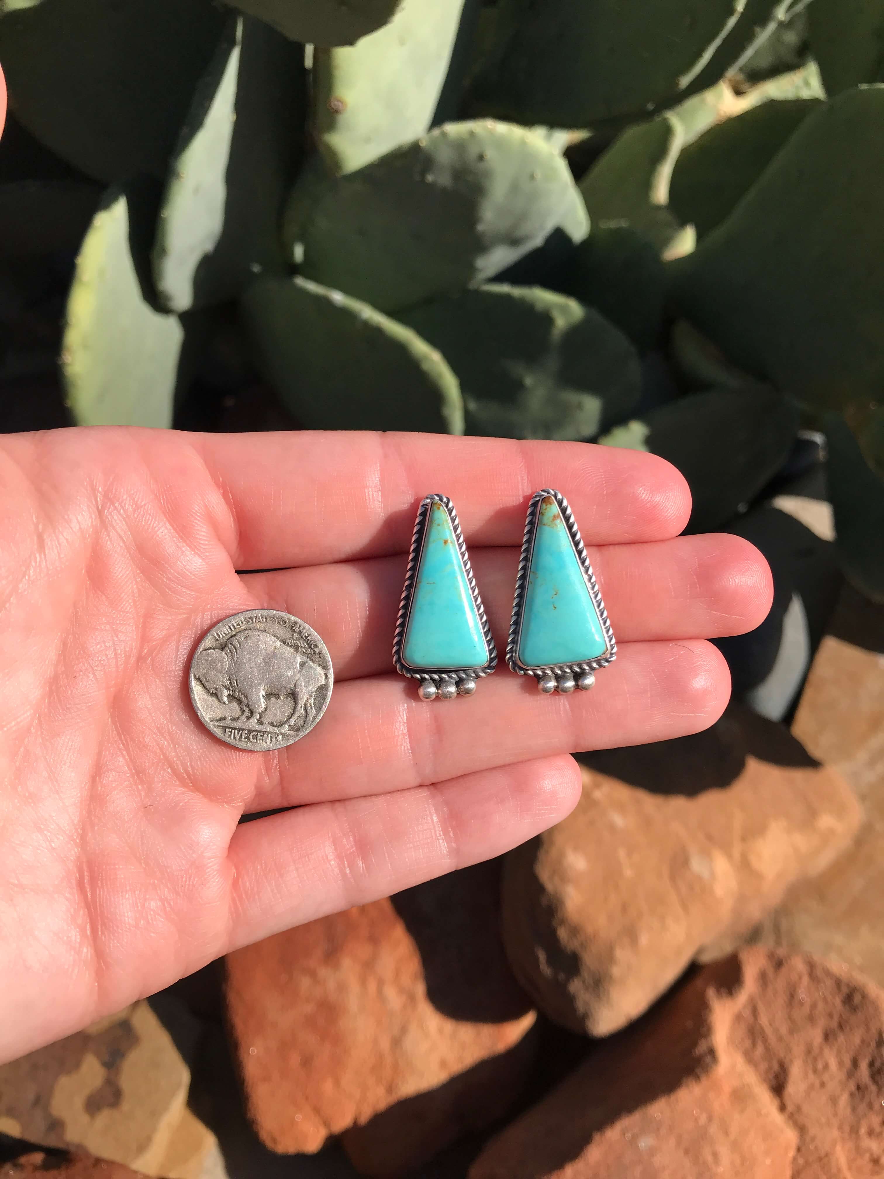 The Turquoise Studs, 3-Earrings-Calli Co., Turquoise and Silver Jewelry, Native American Handmade, Zuni Tribe, Navajo Tribe, Brock Texas