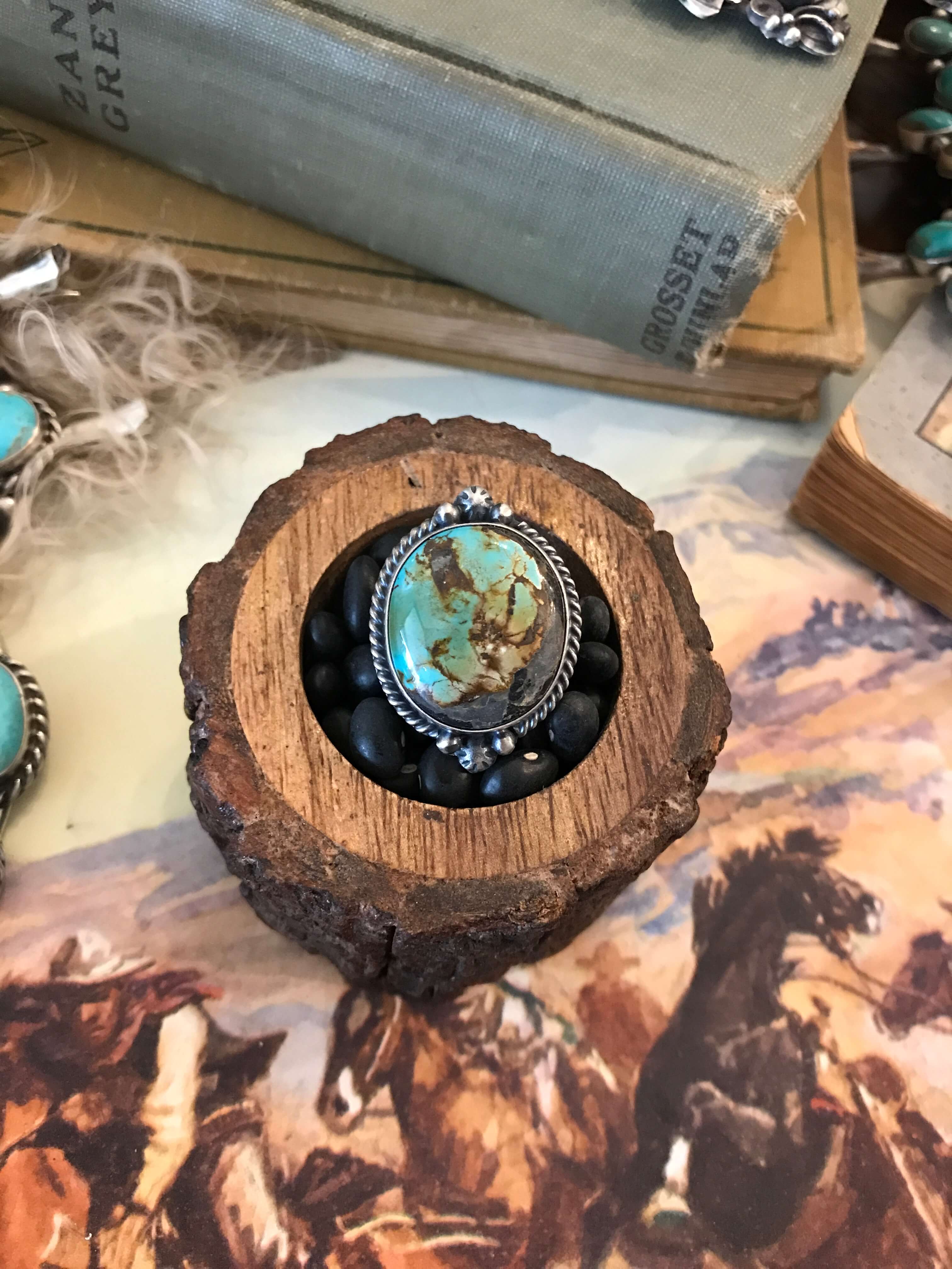 The Wallen Ring in Turquoise 2, Sz 9.75-Rings-Calli Co., Turquoise and Silver Jewelry, Native American Handmade, Zuni Tribe, Navajo Tribe, Brock Texas