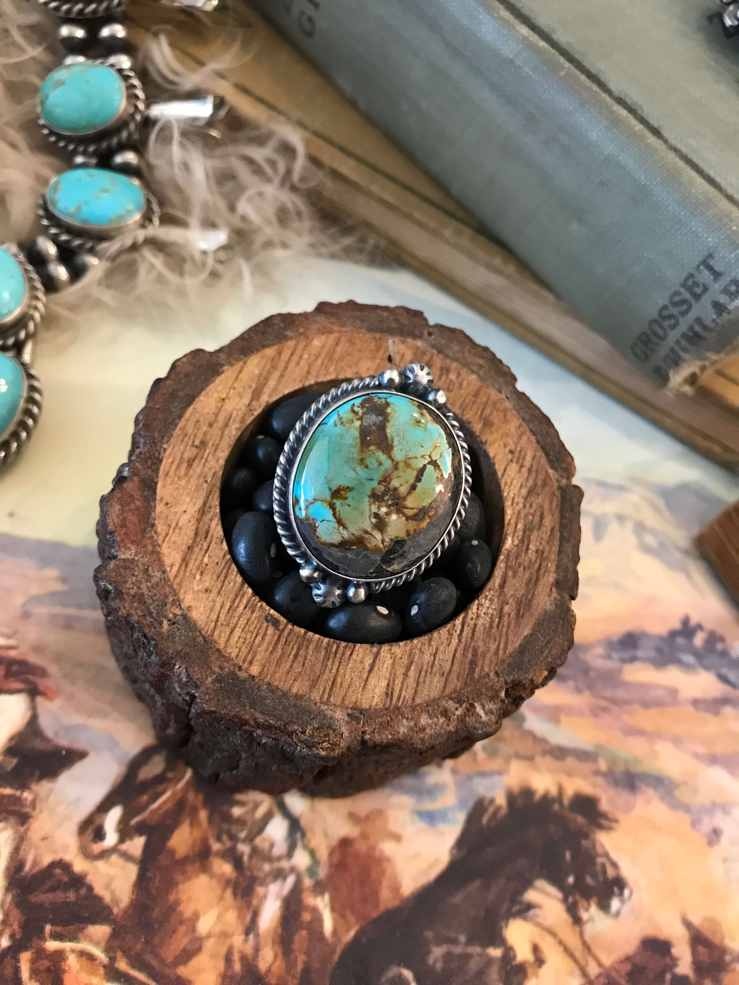 The Wallen Ring in Turquoise 2, Sz 9.75-Rings-Calli Co., Turquoise and Silver Jewelry, Native American Handmade, Zuni Tribe, Navajo Tribe, Brock Texas