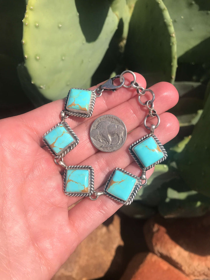 The Kingman Link Bracelet, 8-Bracelets & Cuffs-Calli Co., Turquoise and Silver Jewelry, Native American Handmade, Zuni Tribe, Navajo Tribe, Brock Texas
