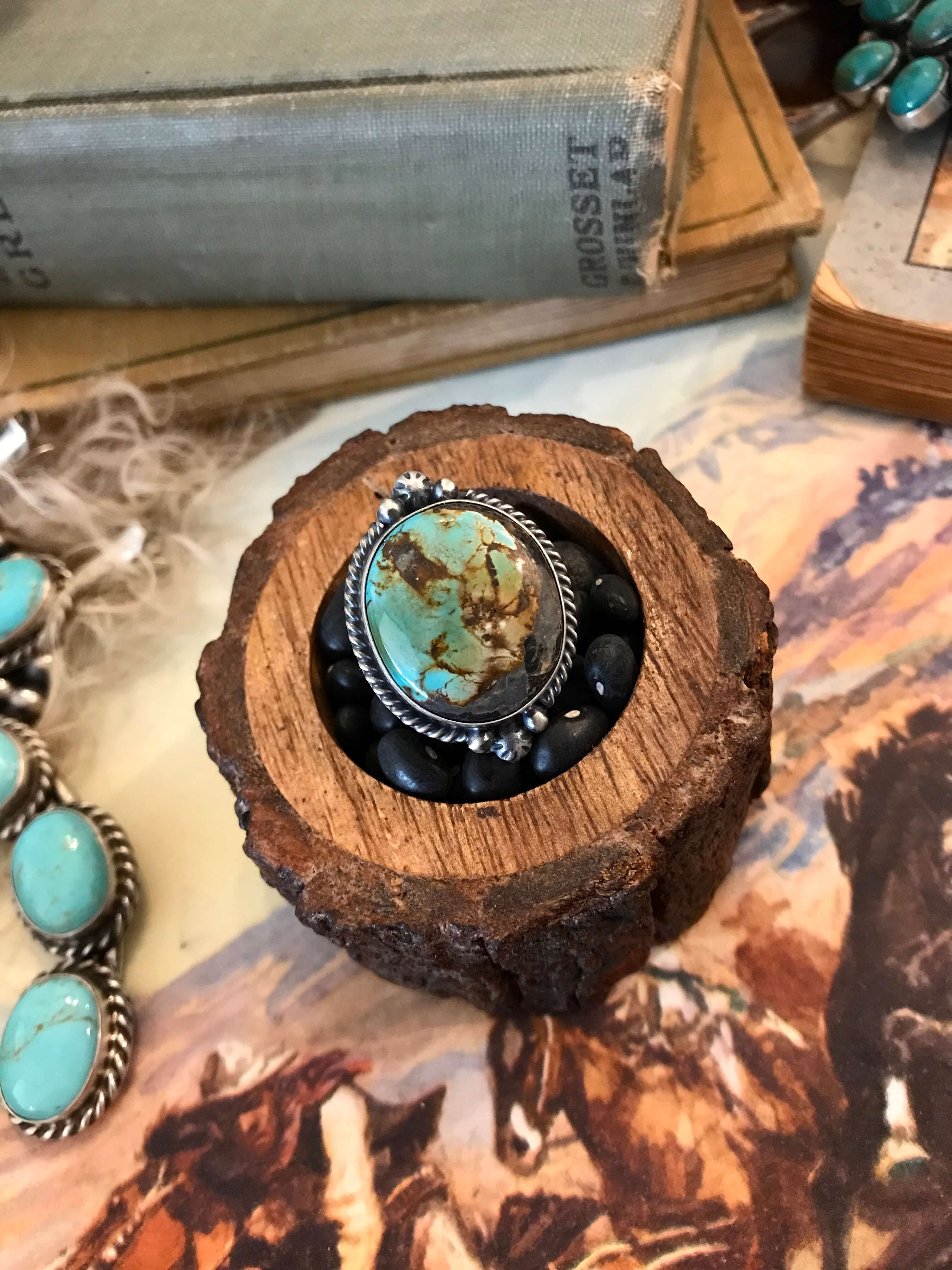 The Wallen Ring in Turquoise 2, Sz 9.75-Rings-Calli Co., Turquoise and Silver Jewelry, Native American Handmade, Zuni Tribe, Navajo Tribe, Brock Texas