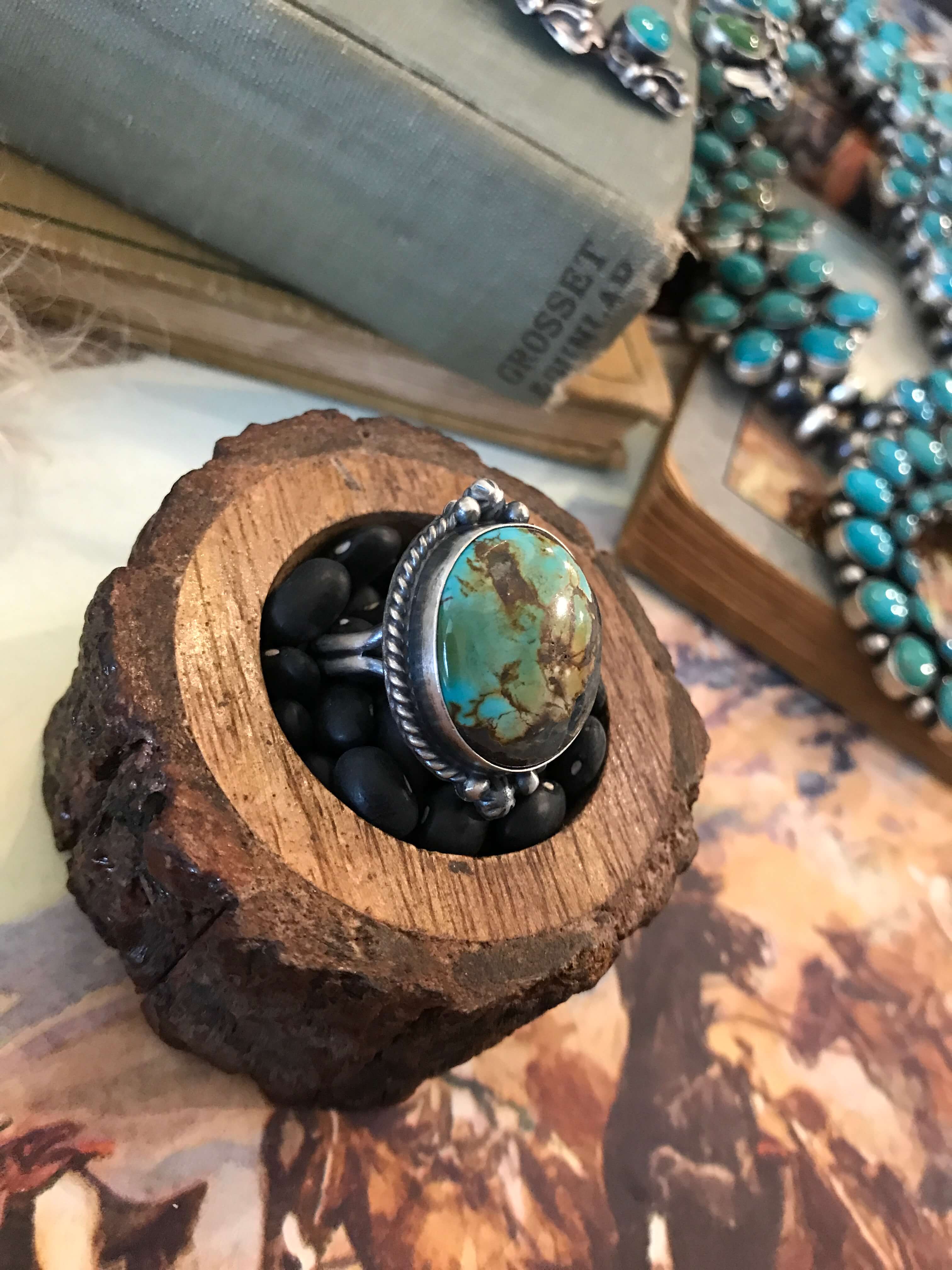 The Wallen Ring in Turquoise 2, Sz 9.75-Rings-Calli Co., Turquoise and Silver Jewelry, Native American Handmade, Zuni Tribe, Navajo Tribe, Brock Texas