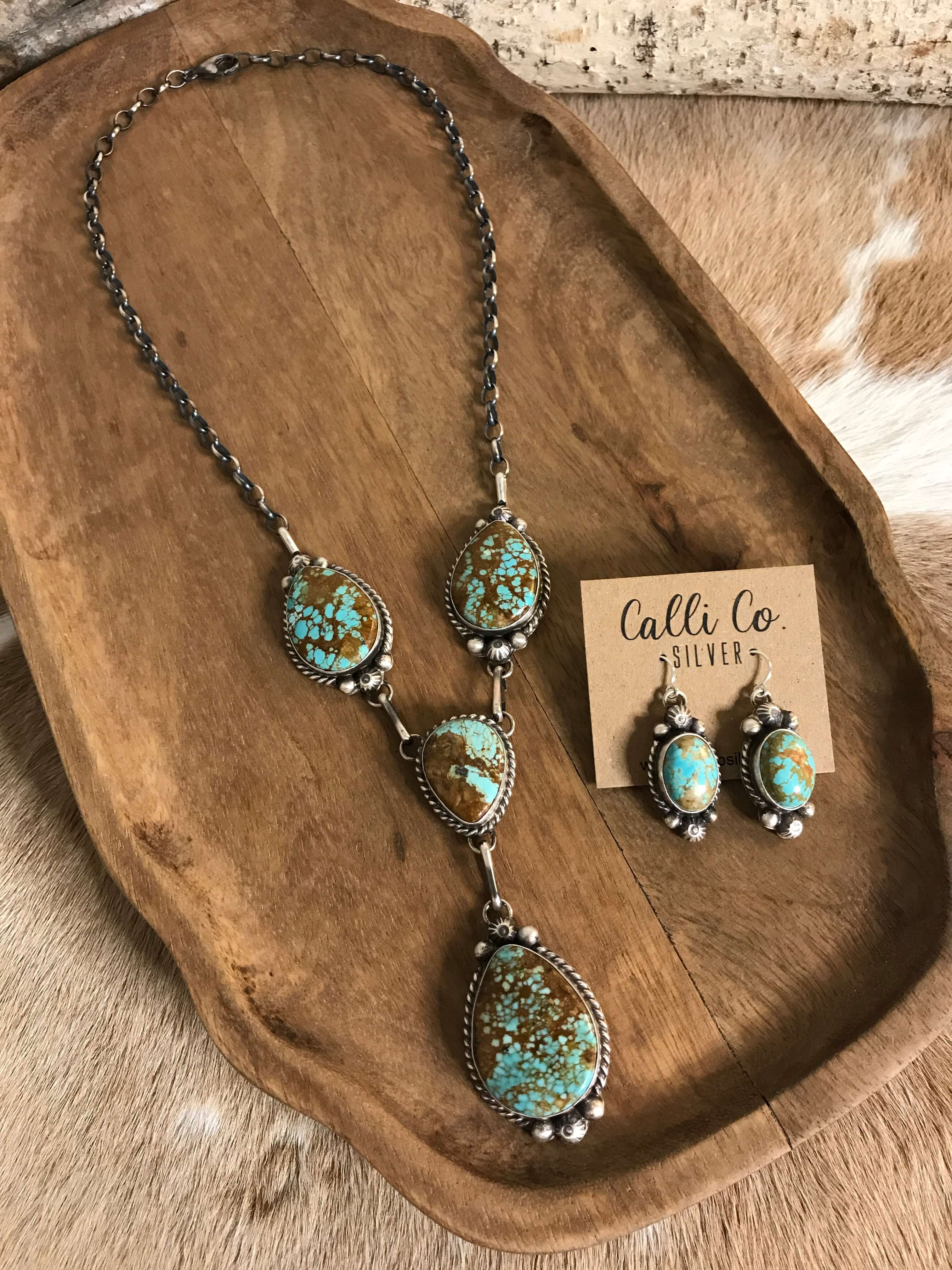 The Copeland Lariat Necklace Set, 17-Necklaces-Calli Co., Turquoise and Silver Jewelry, Native American Handmade, Zuni Tribe, Navajo Tribe, Brock Texas