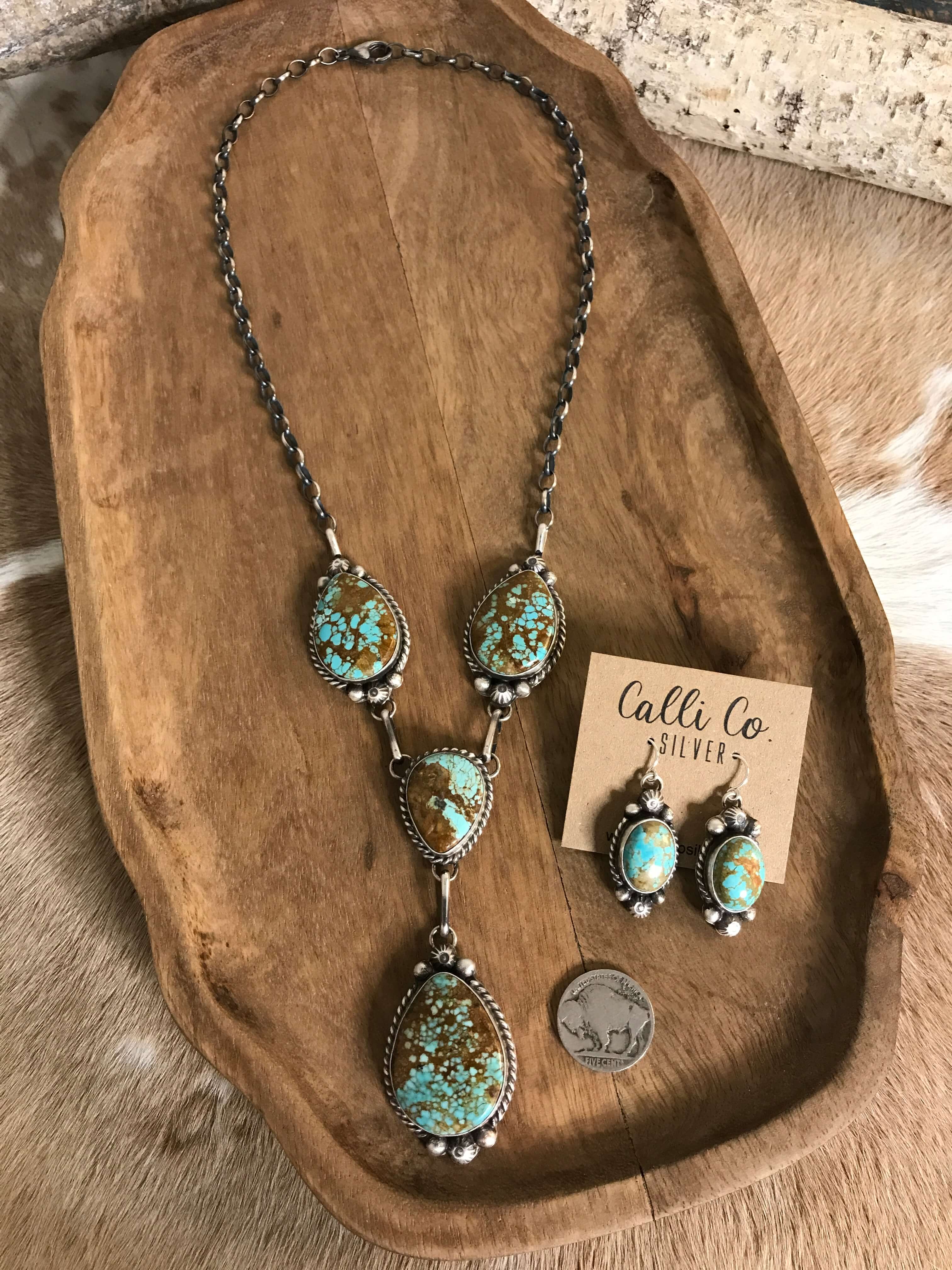 The Copeland Lariat Necklace Set, 17-Necklaces-Calli Co., Turquoise and Silver Jewelry, Native American Handmade, Zuni Tribe, Navajo Tribe, Brock Texas