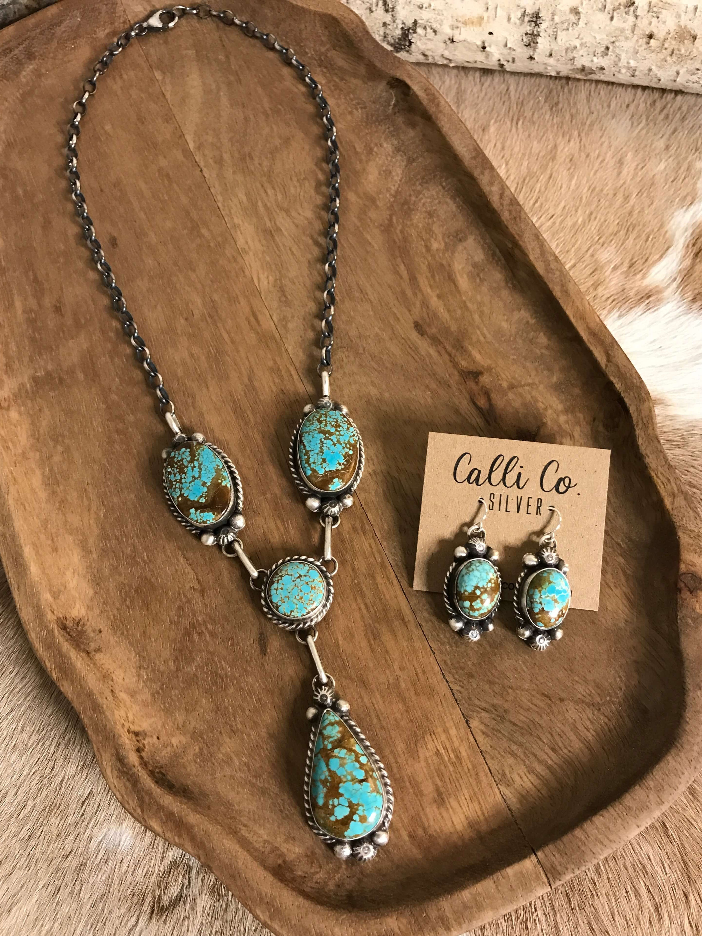 The Copeland Lariat Necklace Set, 18-Necklaces-Calli Co., Turquoise and Silver Jewelry, Native American Handmade, Zuni Tribe, Navajo Tribe, Brock Texas