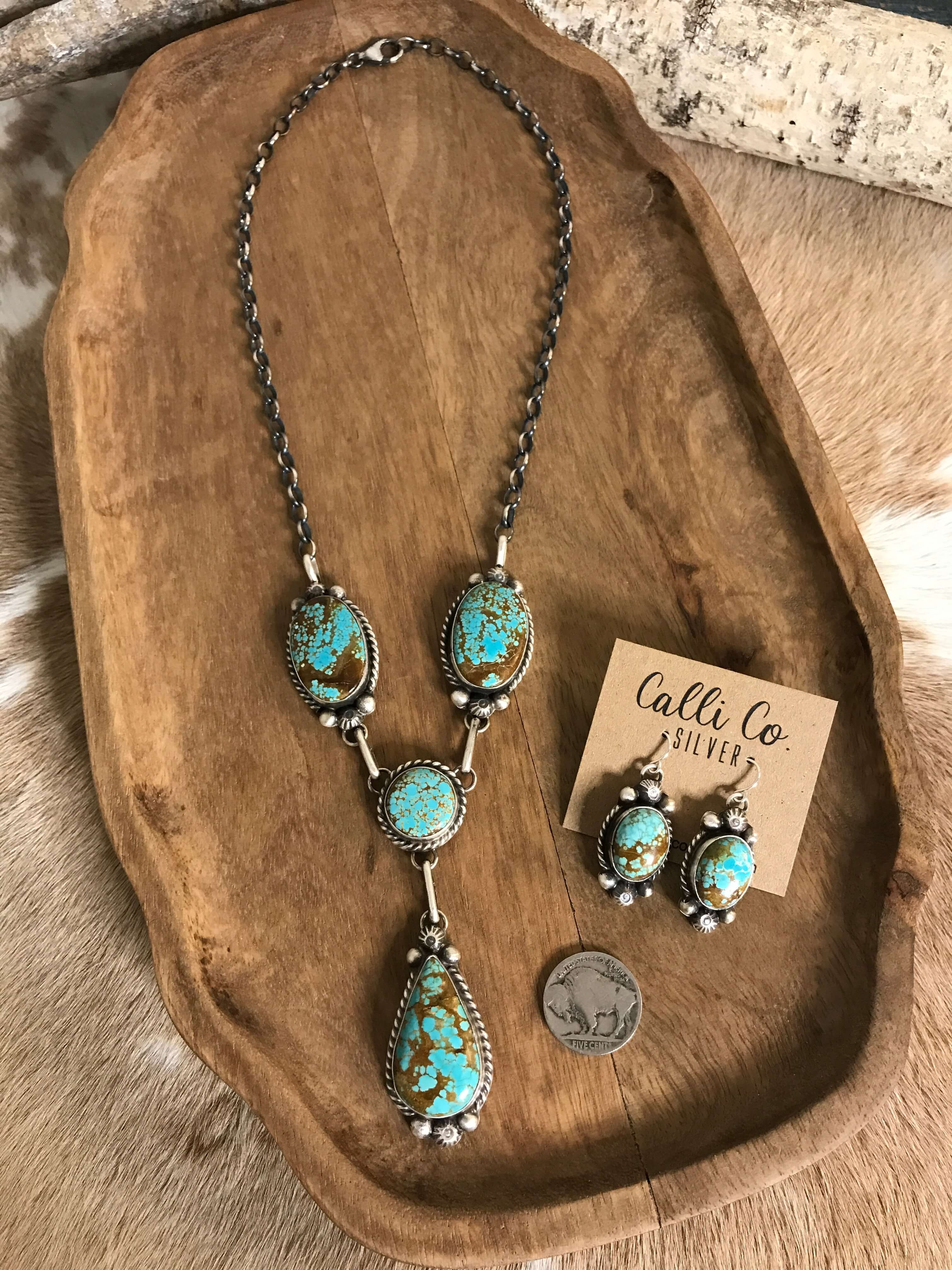 The Copeland Lariat Necklace Set, 18-Necklaces-Calli Co., Turquoise and Silver Jewelry, Native American Handmade, Zuni Tribe, Navajo Tribe, Brock Texas