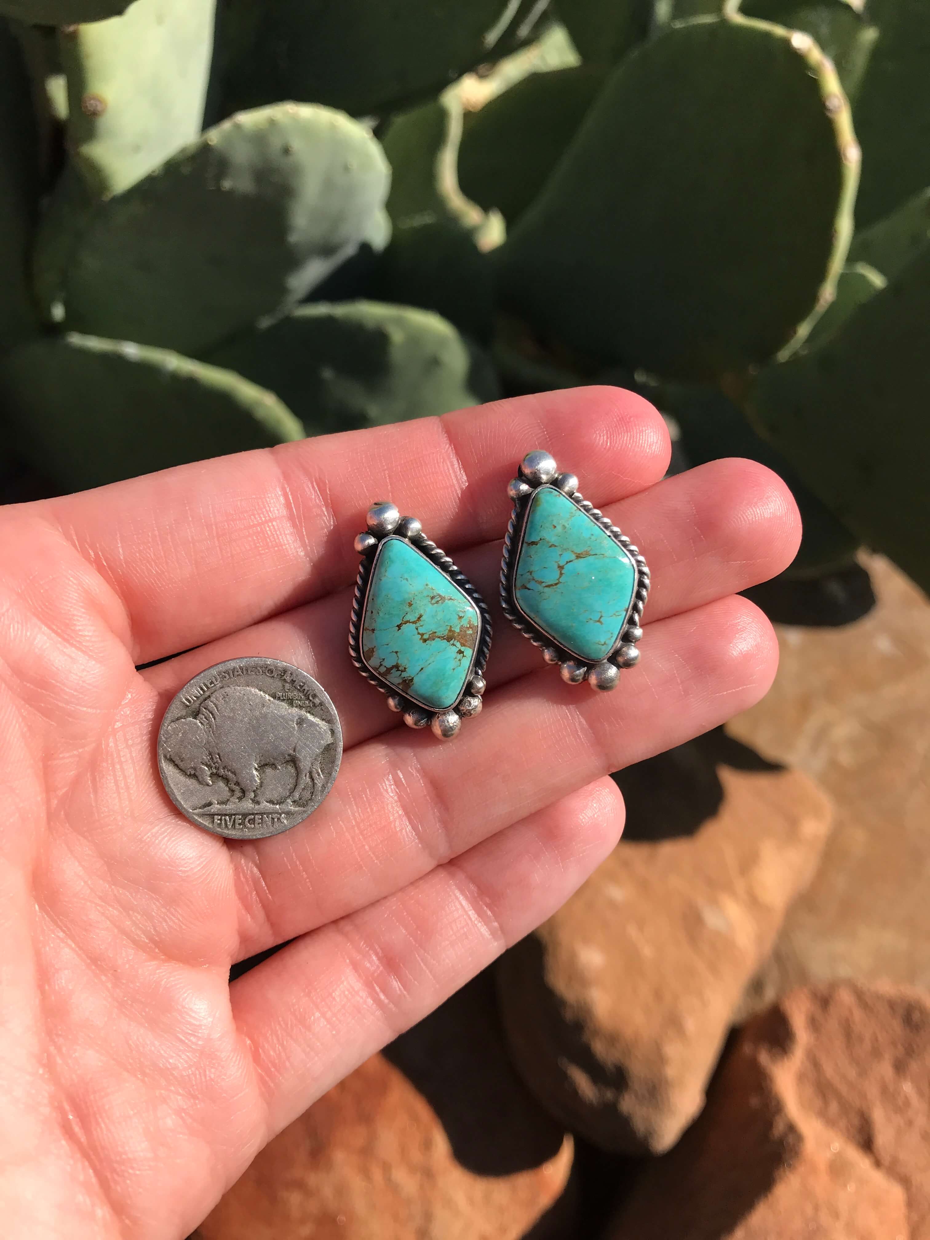 The Turquoise Studs, 2-Earrings-Calli Co., Turquoise and Silver Jewelry, Native American Handmade, Zuni Tribe, Navajo Tribe, Brock Texas