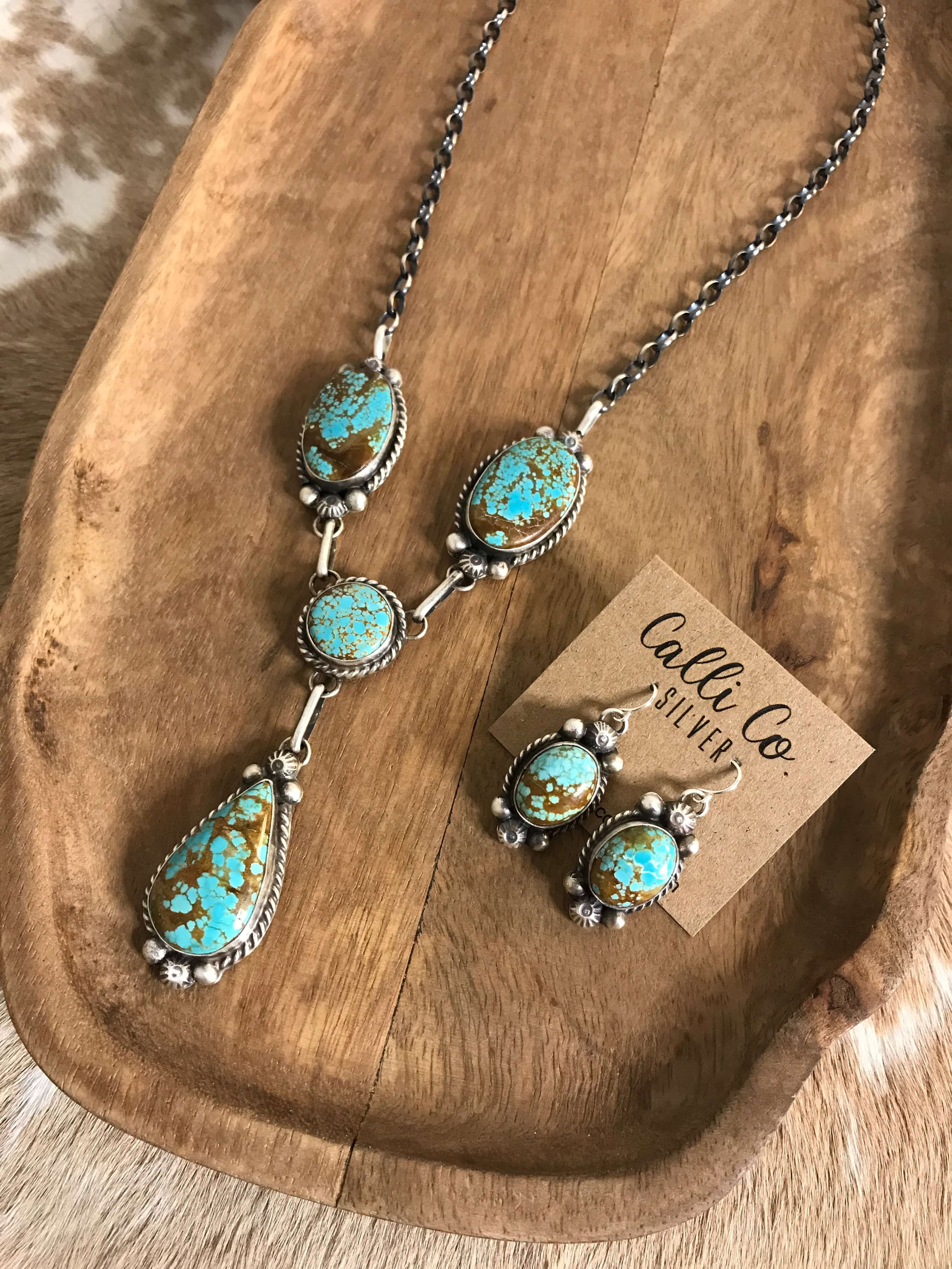 The Copeland Lariat Necklace Set, 18-Necklaces-Calli Co., Turquoise and Silver Jewelry, Native American Handmade, Zuni Tribe, Navajo Tribe, Brock Texas