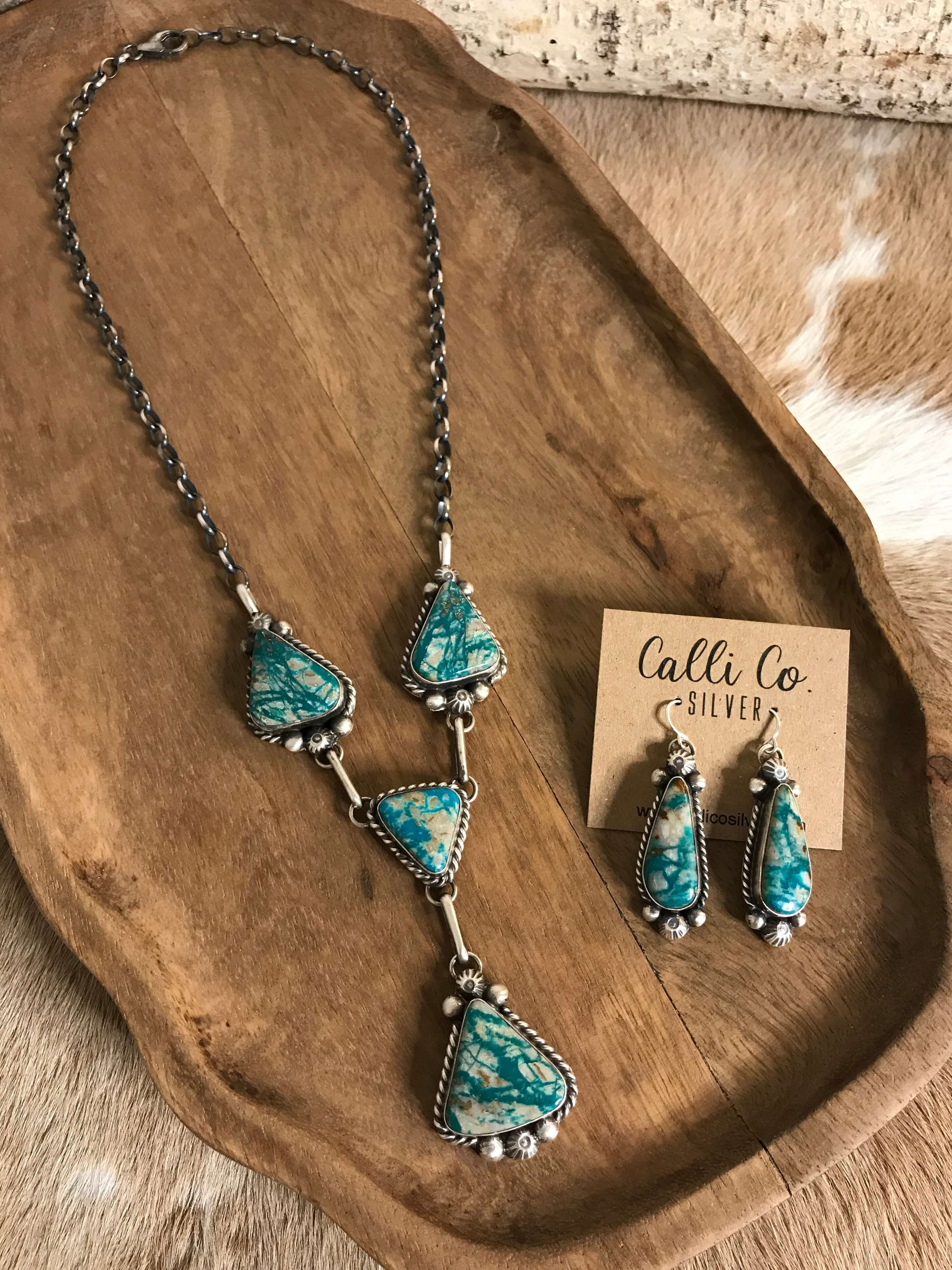 The Copeland Lariat Necklace Set, 19-Necklaces-Calli Co., Turquoise and Silver Jewelry, Native American Handmade, Zuni Tribe, Navajo Tribe, Brock Texas