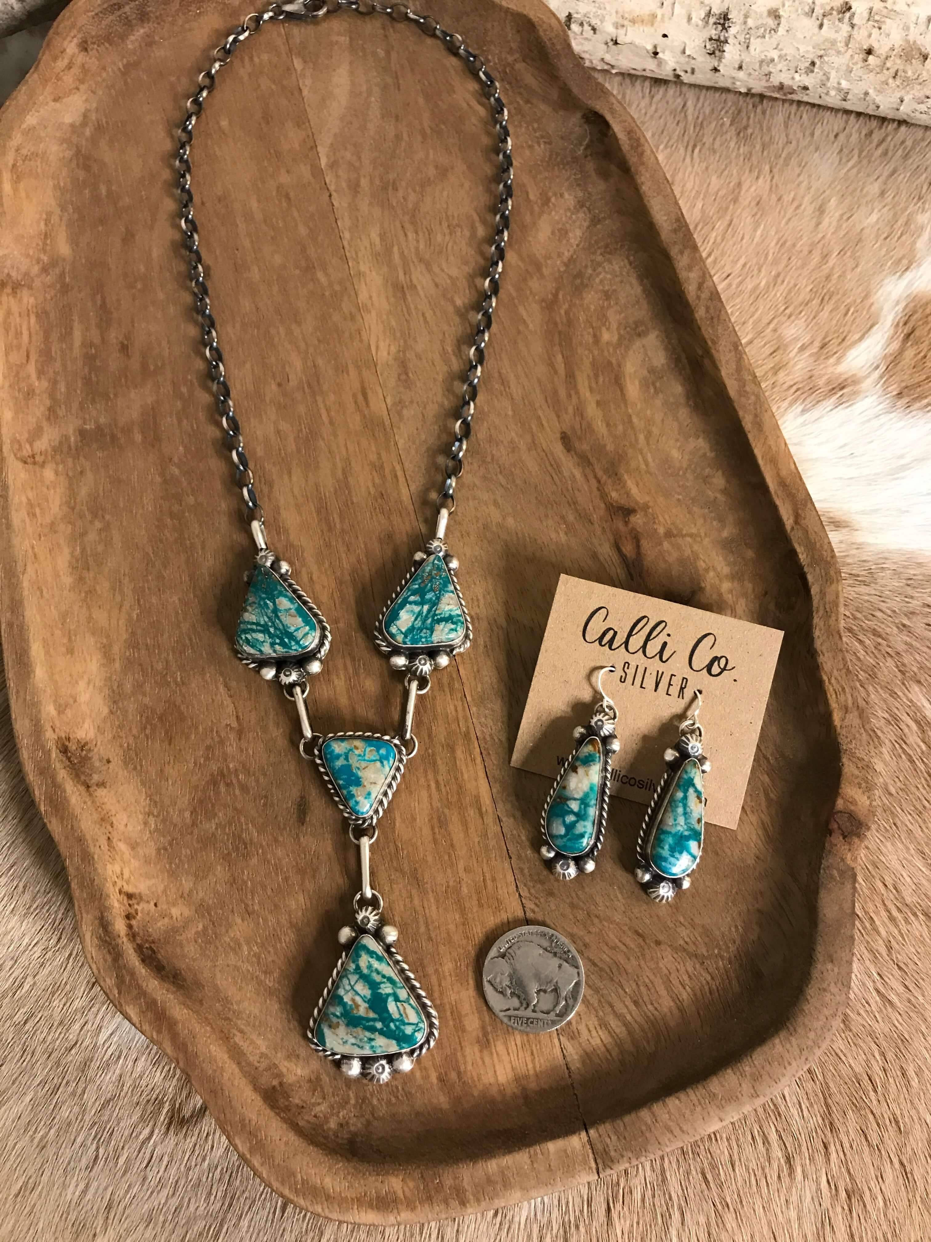 The Copeland Lariat Necklace Set, 19-Necklaces-Calli Co., Turquoise and Silver Jewelry, Native American Handmade, Zuni Tribe, Navajo Tribe, Brock Texas
