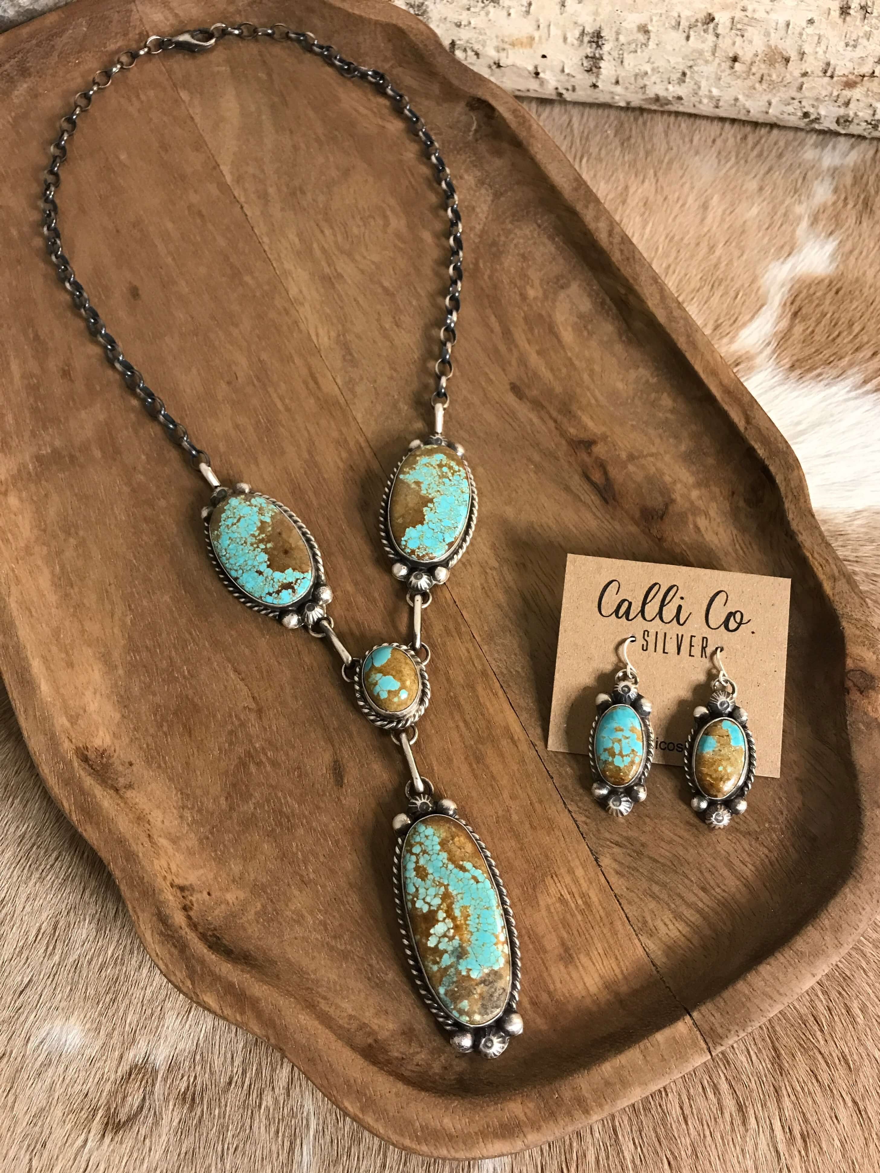 The Copeland Lariat Necklace Set, 20-Necklaces-Calli Co., Turquoise and Silver Jewelry, Native American Handmade, Zuni Tribe, Navajo Tribe, Brock Texas
