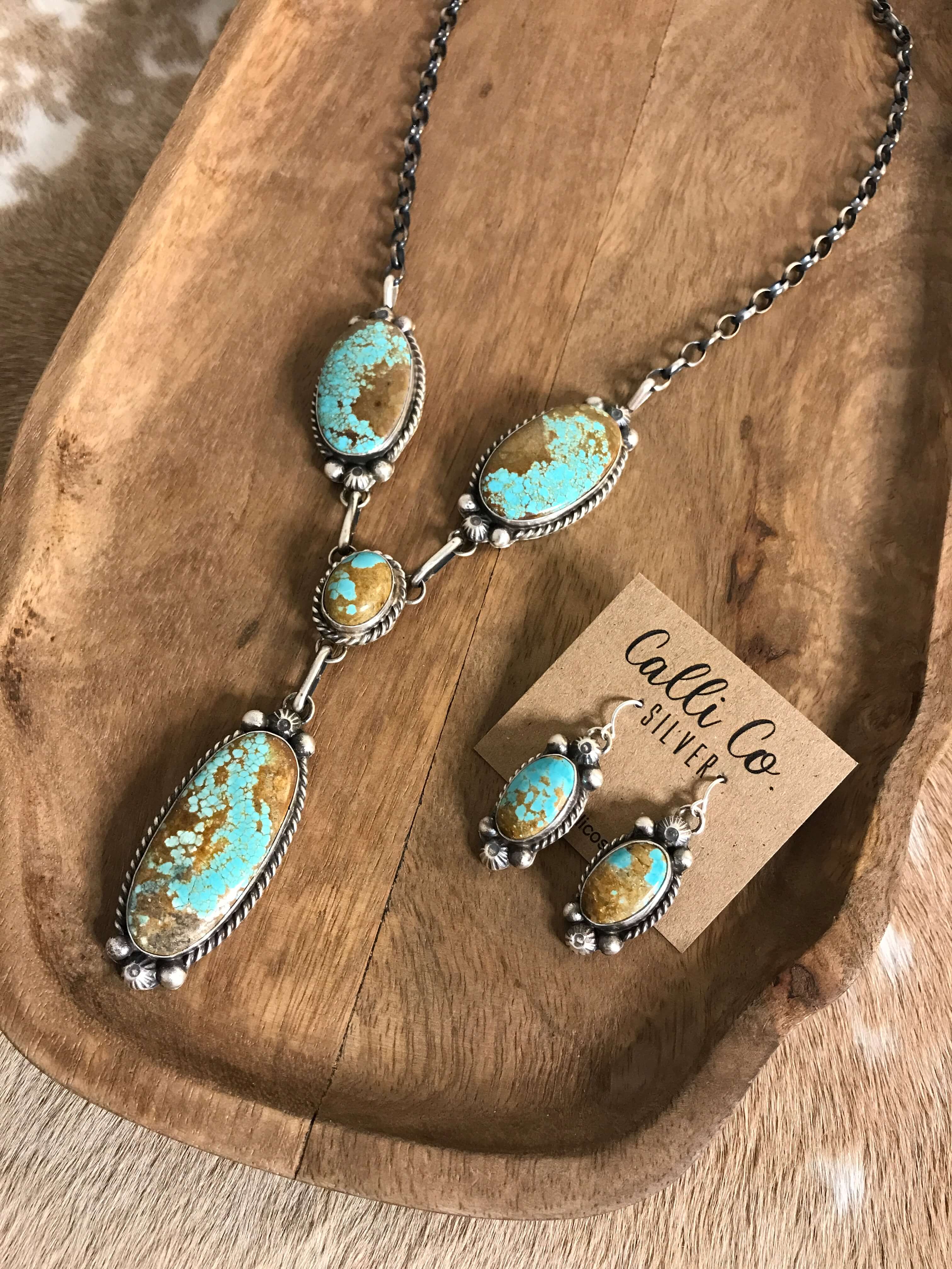 The Copeland Lariat Necklace Set, 20-Necklaces-Calli Co., Turquoise and Silver Jewelry, Native American Handmade, Zuni Tribe, Navajo Tribe, Brock Texas