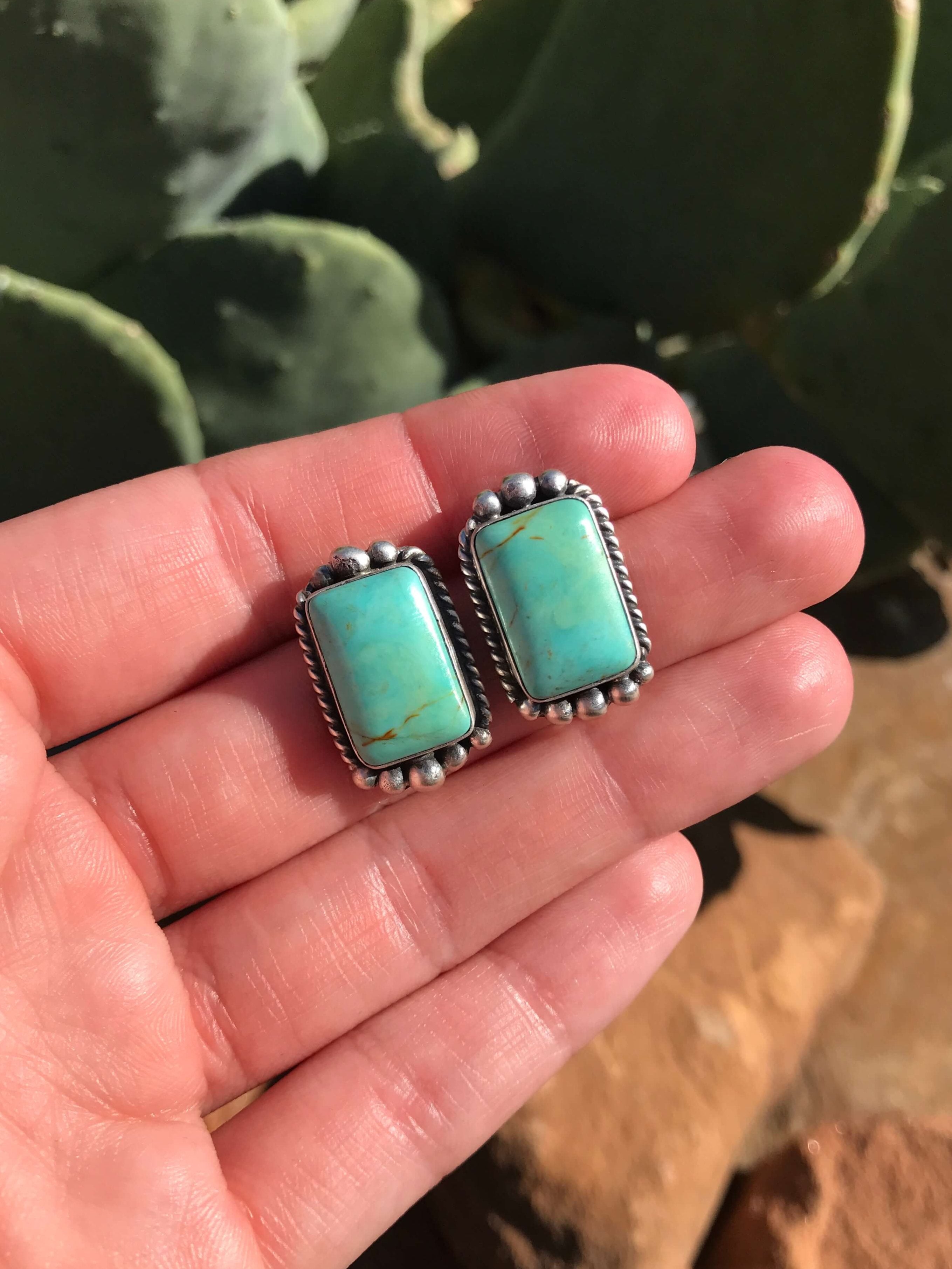 The Turquoise Studs, 4-Earrings-Calli Co., Turquoise and Silver Jewelry, Native American Handmade, Zuni Tribe, Navajo Tribe, Brock Texas