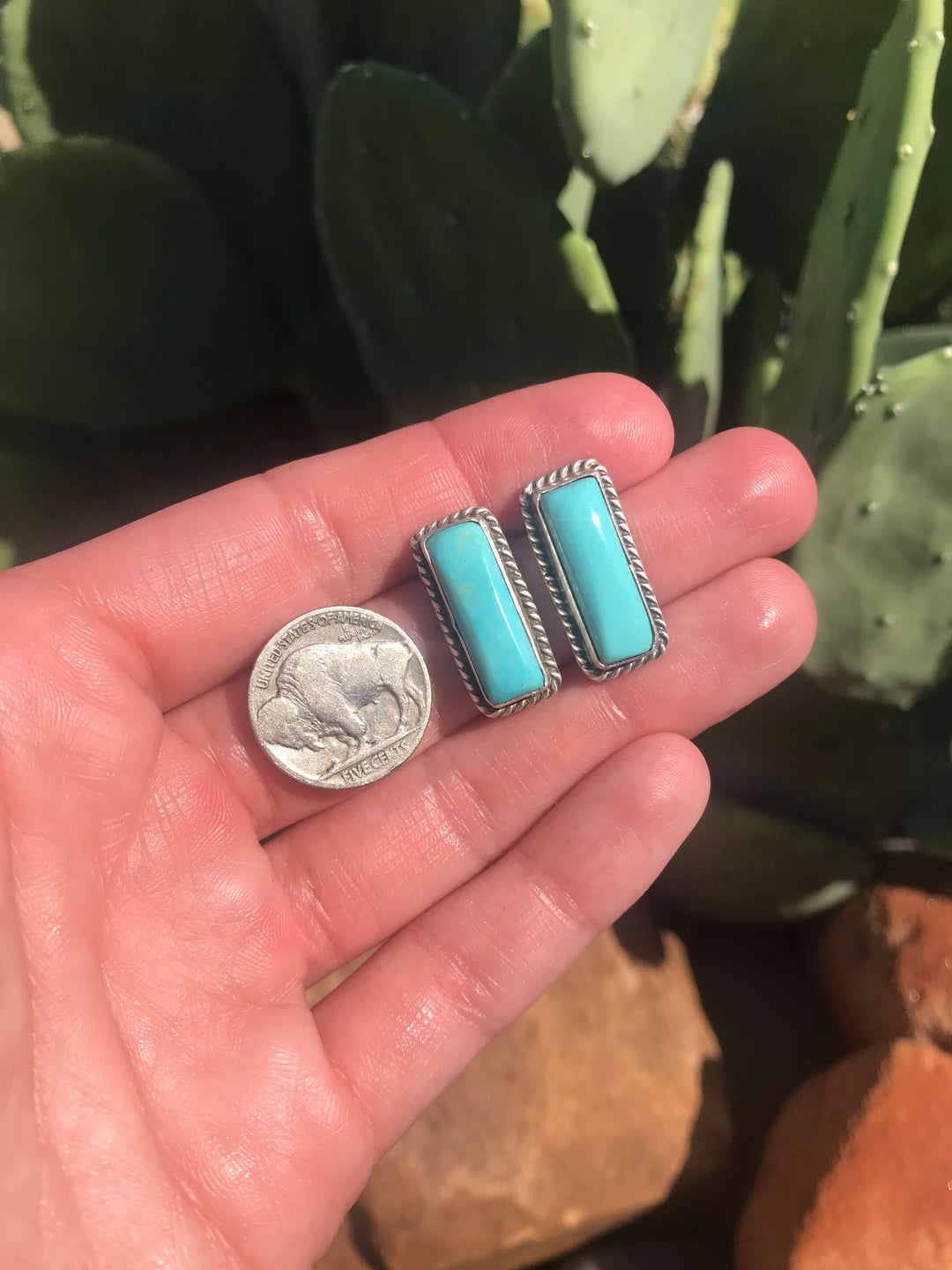 The Turquoise Studs, 71-Earrings-Calli Co., Turquoise and Silver Jewelry, Native American Handmade, Zuni Tribe, Navajo Tribe, Brock Texas