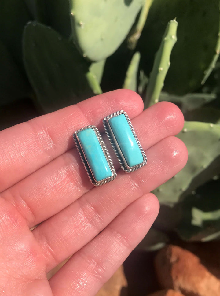 The Turquoise Studs, 71-Earrings-Calli Co., Turquoise and Silver Jewelry, Native American Handmade, Zuni Tribe, Navajo Tribe, Brock Texas