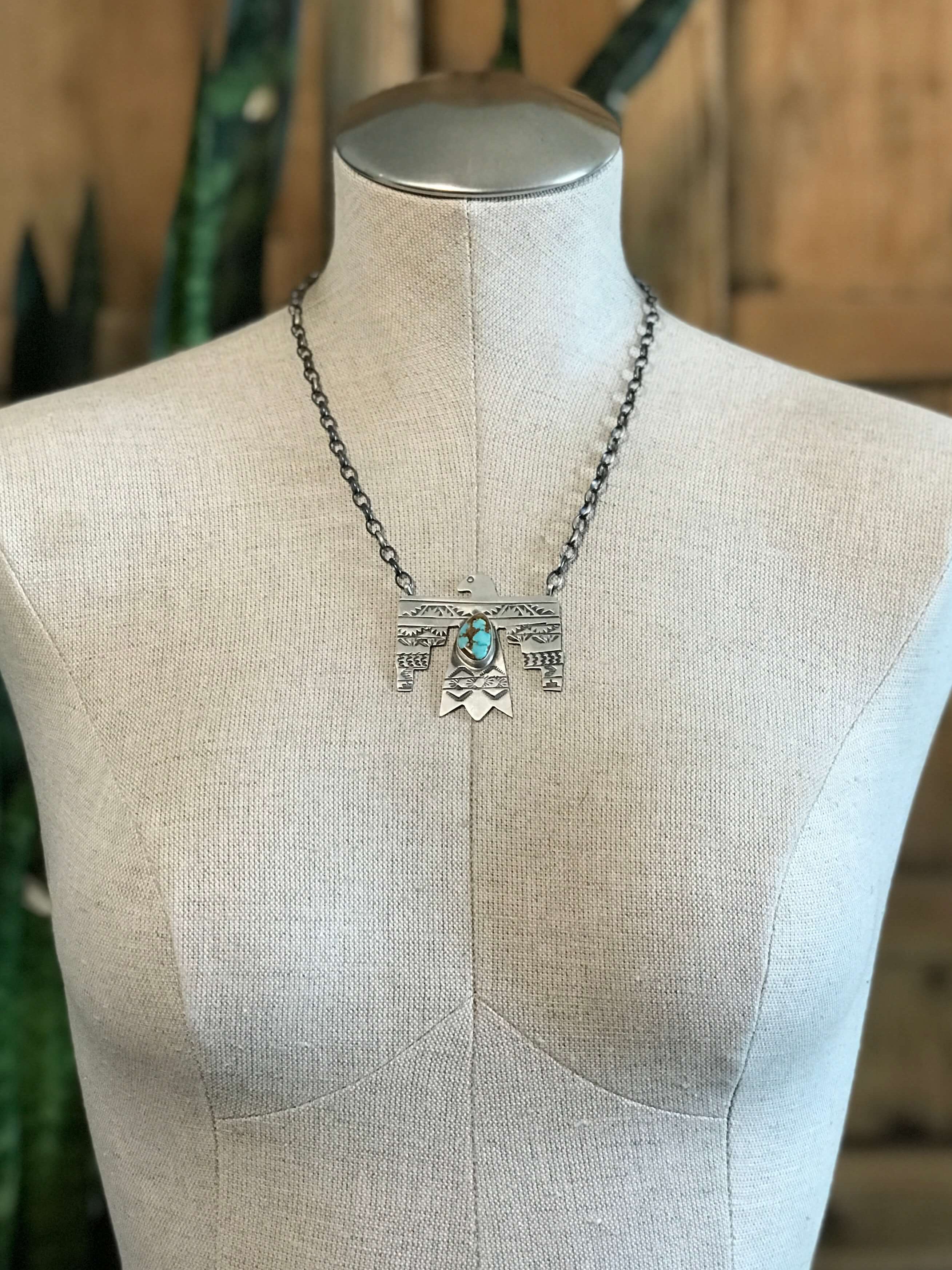 The Tahoka Thunderbird Necklace, 9-Necklaces-Calli Co., Turquoise and Silver Jewelry, Native American Handmade, Zuni Tribe, Navajo Tribe, Brock Texas