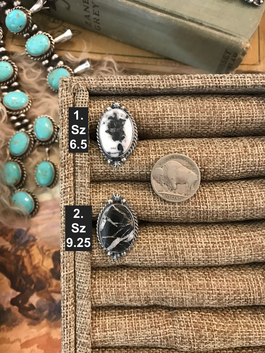 The Ward Rings in White Buffalo-Rings-Calli Co., Turquoise and Silver Jewelry, Native American Handmade, Zuni Tribe, Navajo Tribe, Brock Texas