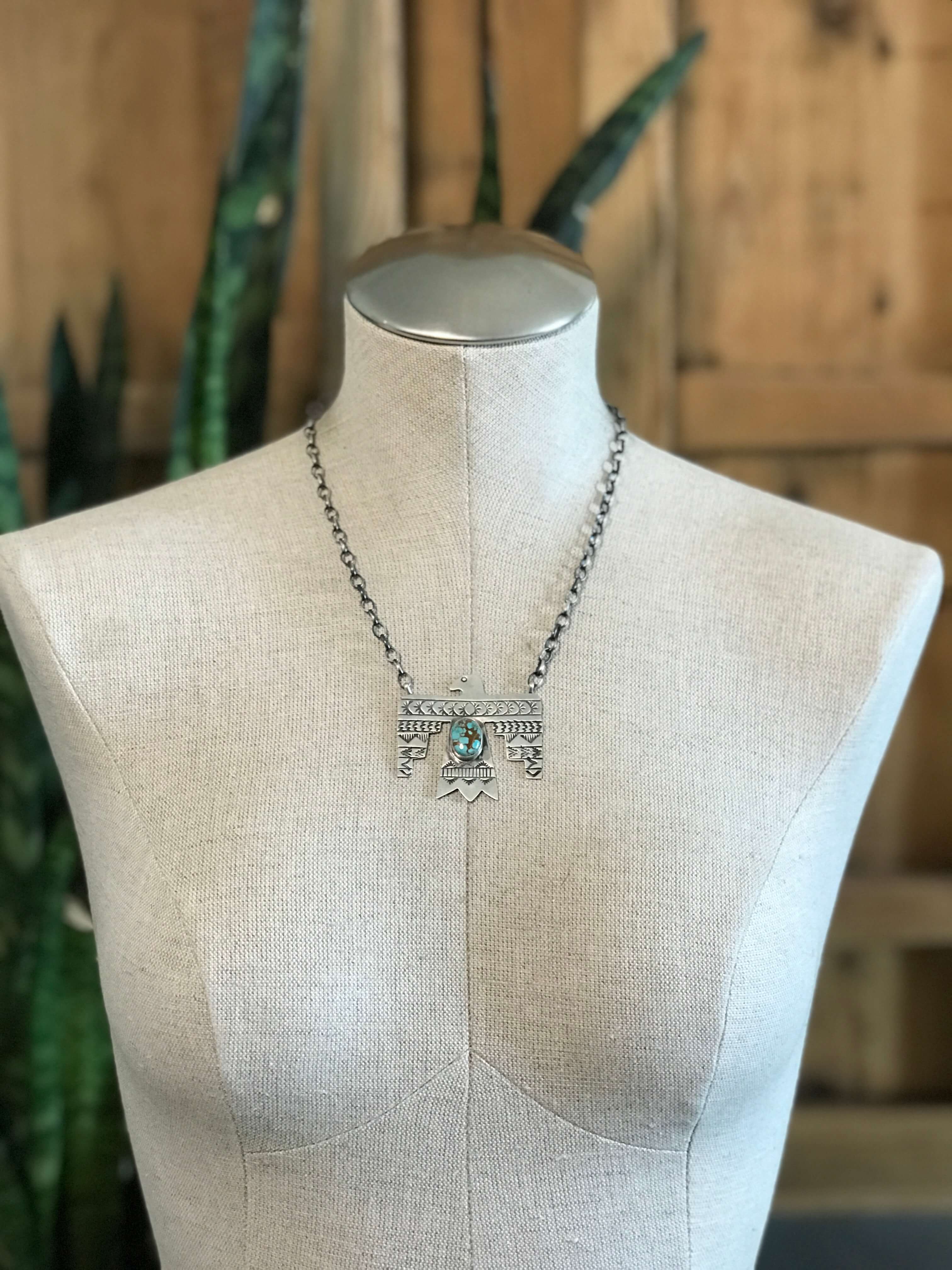 The Tahoka Thunderbird Necklace, 11-Necklaces-Calli Co., Turquoise and Silver Jewelry, Native American Handmade, Zuni Tribe, Navajo Tribe, Brock Texas