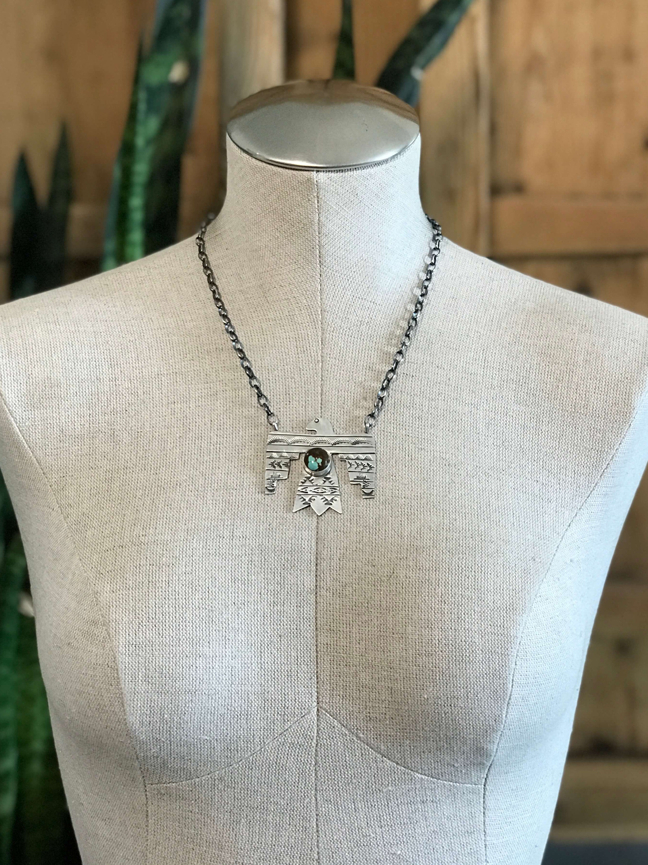 The Tahoka Thunderbird Necklace, 12-Necklaces-Calli Co., Turquoise and Silver Jewelry, Native American Handmade, Zuni Tribe, Navajo Tribe, Brock Texas