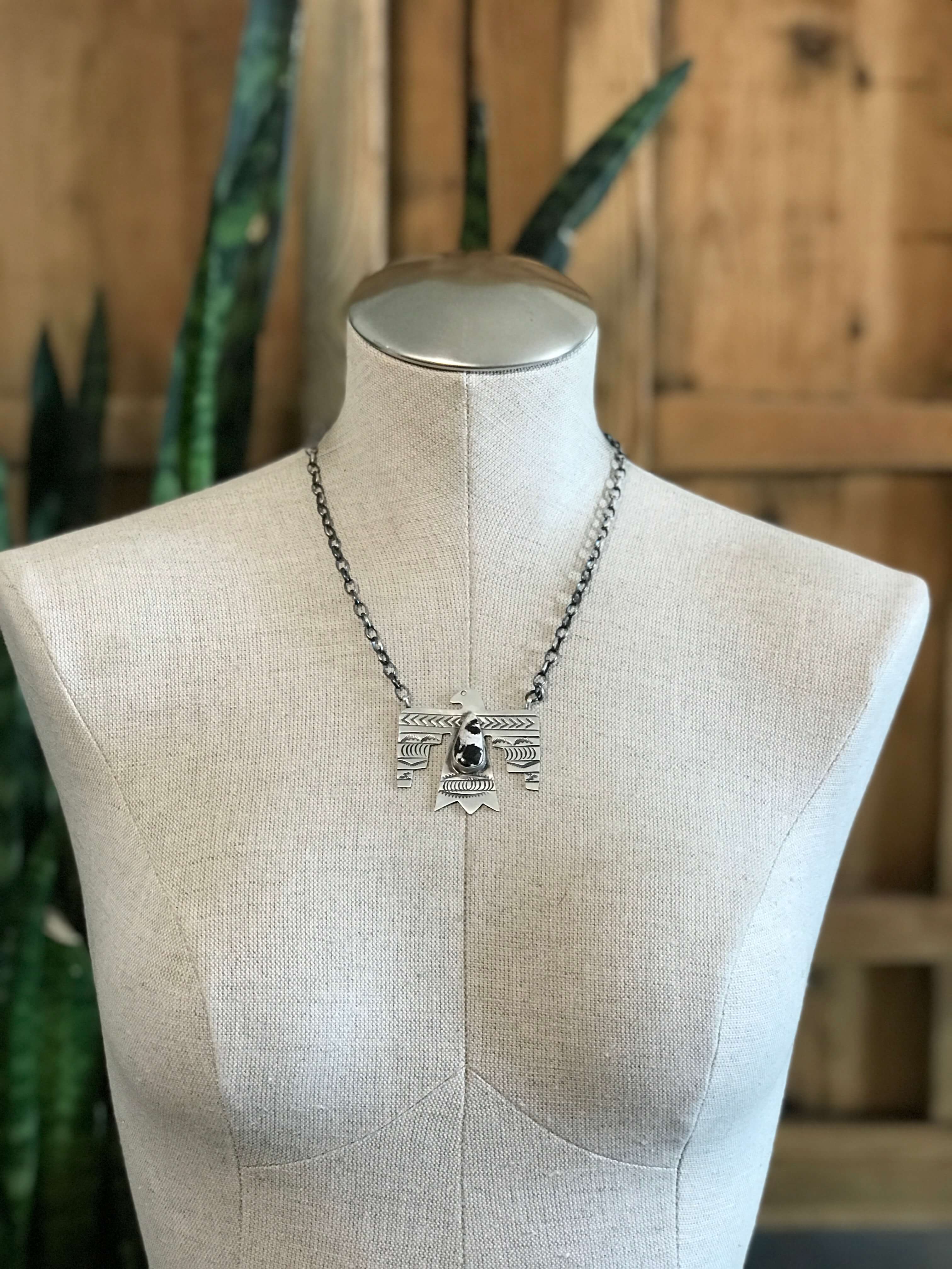 The Tahoka Thunderbird Necklace, 13-Necklaces-Calli Co., Turquoise and Silver Jewelry, Native American Handmade, Zuni Tribe, Navajo Tribe, Brock Texas
