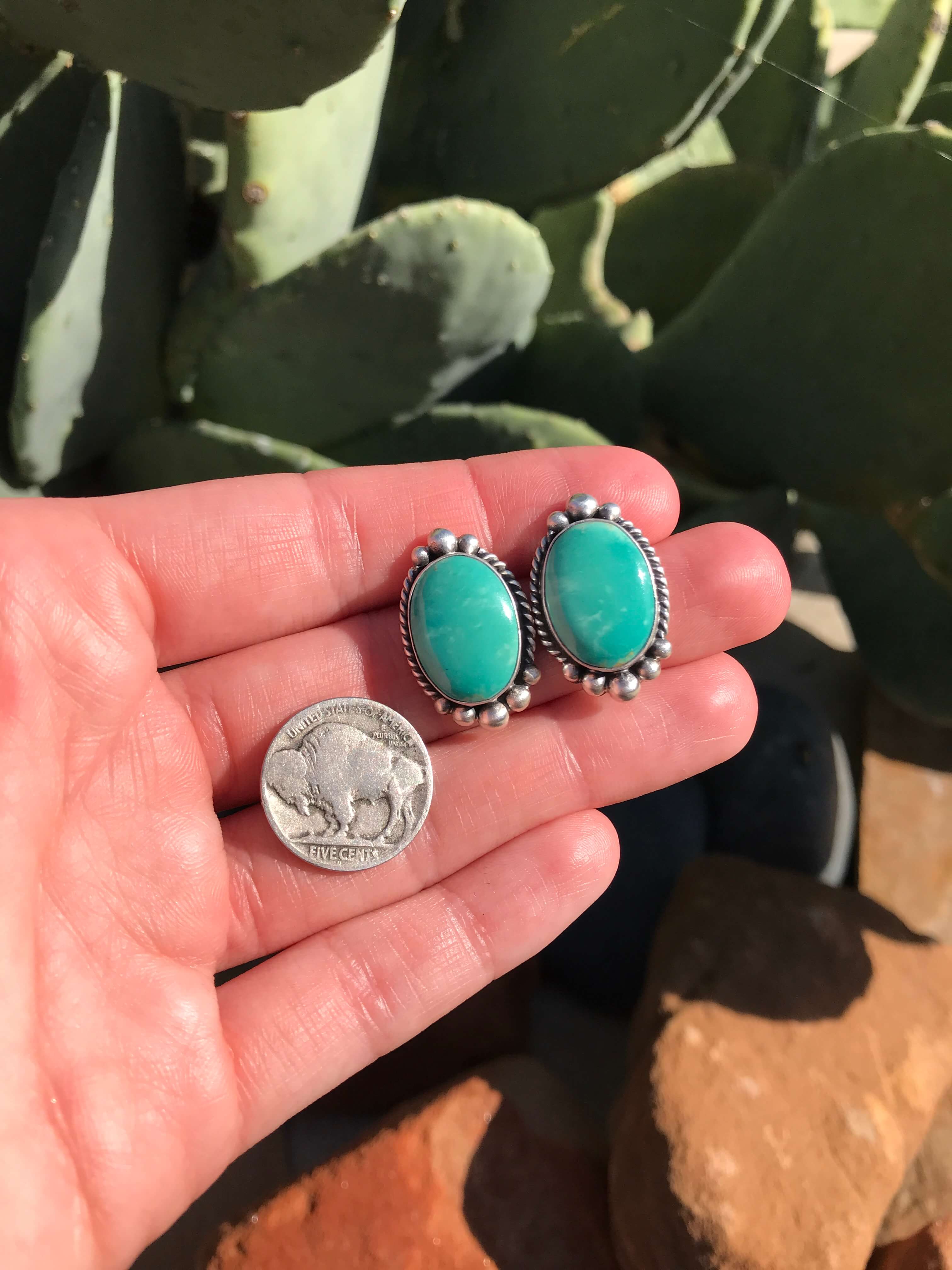 The Turquoise Studs, 6-Earrings-Calli Co., Turquoise and Silver Jewelry, Native American Handmade, Zuni Tribe, Navajo Tribe, Brock Texas