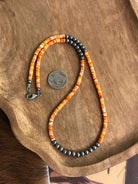 The Vananda Necklace in Orange Spiny, 20"-Necklaces-Calli Co., Turquoise and Silver Jewelry, Native American Handmade, Zuni Tribe, Navajo Tribe, Brock Texas