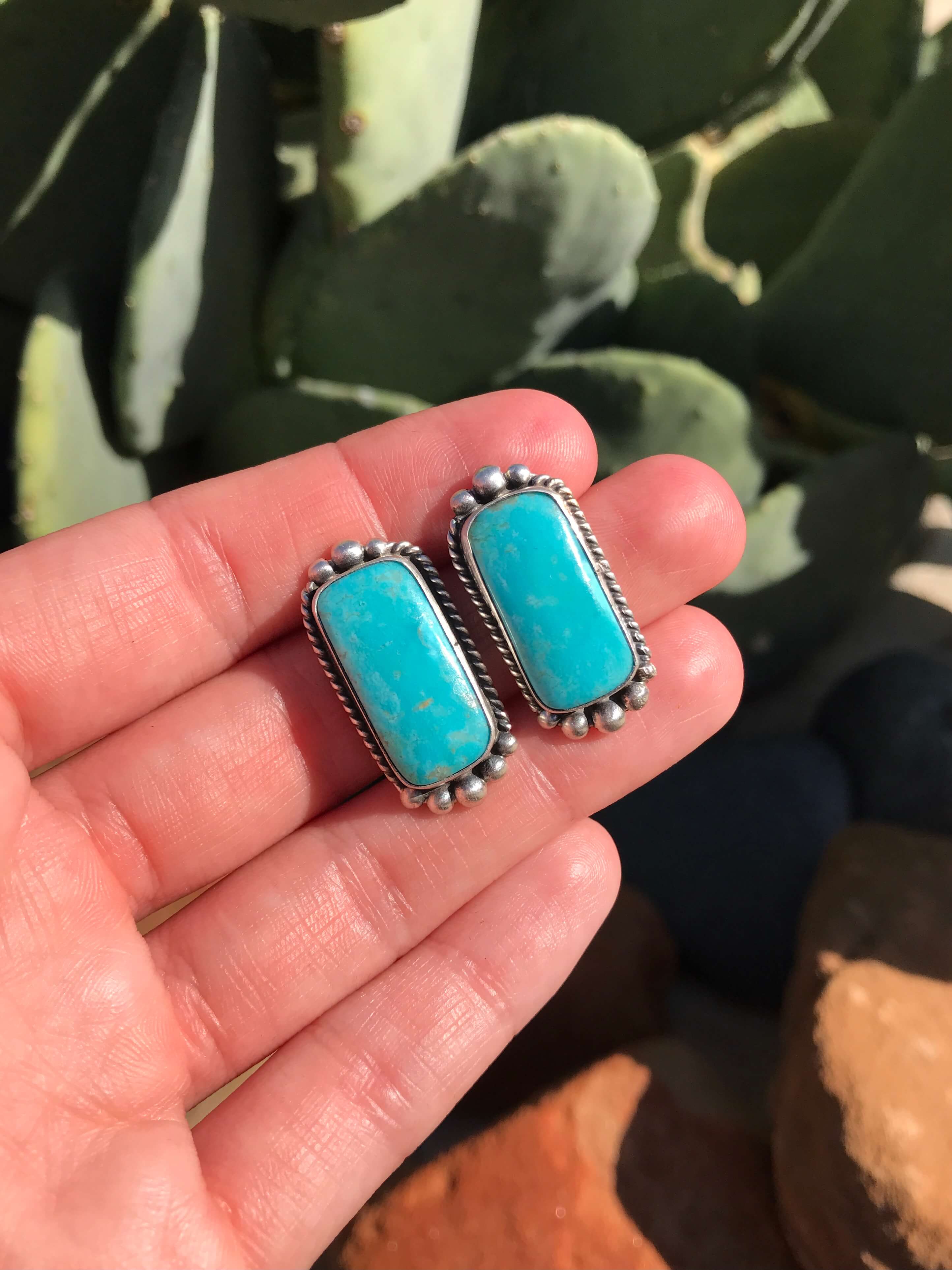 The Turquoise Studs, 7-Earrings-Calli Co., Turquoise and Silver Jewelry, Native American Handmade, Zuni Tribe, Navajo Tribe, Brock Texas