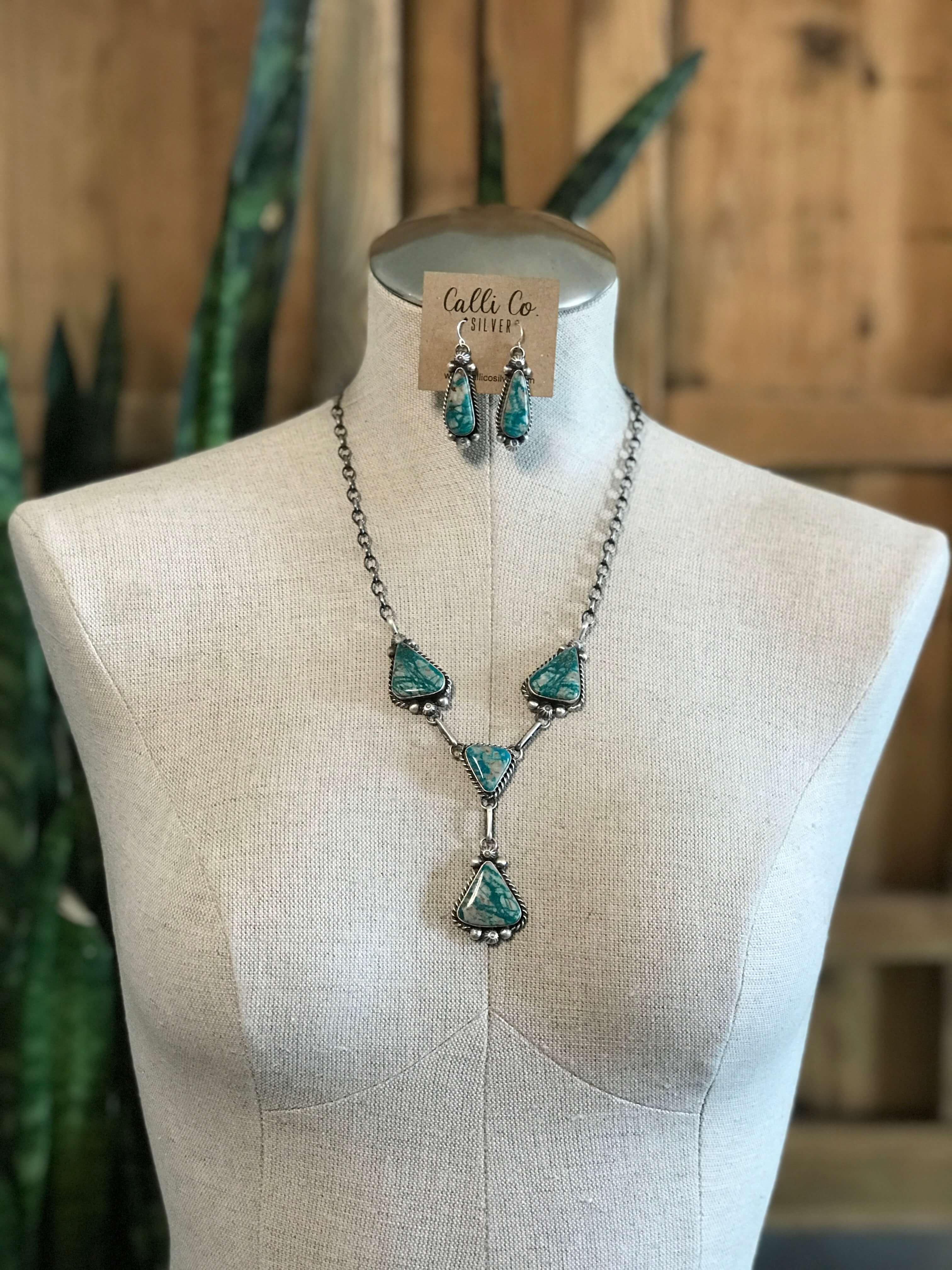The Copeland Lariat Necklace Set, 19-Necklaces-Calli Co., Turquoise and Silver Jewelry, Native American Handmade, Zuni Tribe, Navajo Tribe, Brock Texas