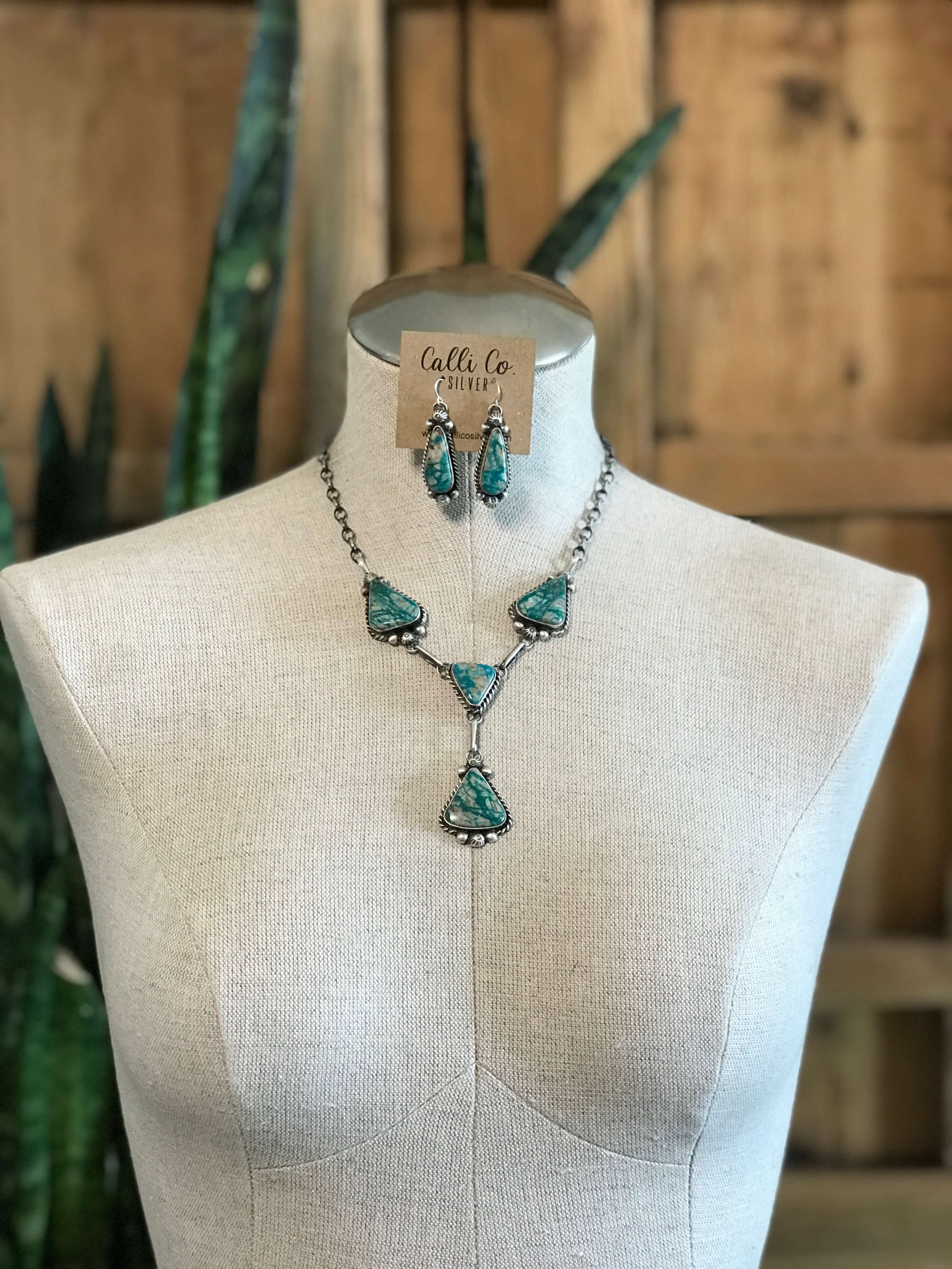 The Copeland Lariat Necklace Set, 19-Necklaces-Calli Co., Turquoise and Silver Jewelry, Native American Handmade, Zuni Tribe, Navajo Tribe, Brock Texas