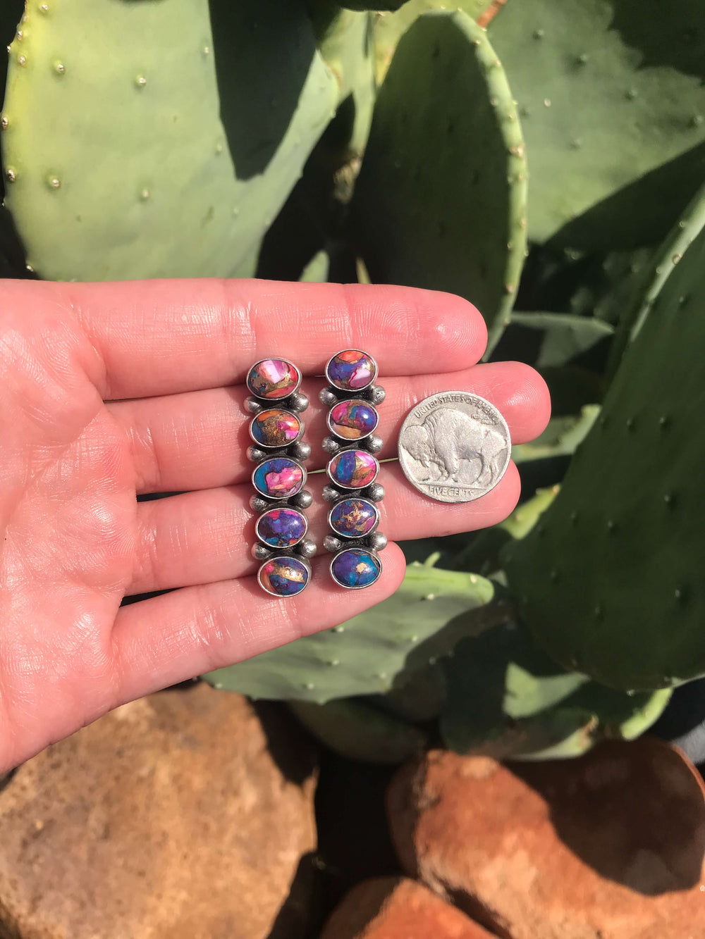 The Ranier Earrings, 1-Earrings-Calli Co., Turquoise and Silver Jewelry, Native American Handmade, Zuni Tribe, Navajo Tribe, Brock Texas